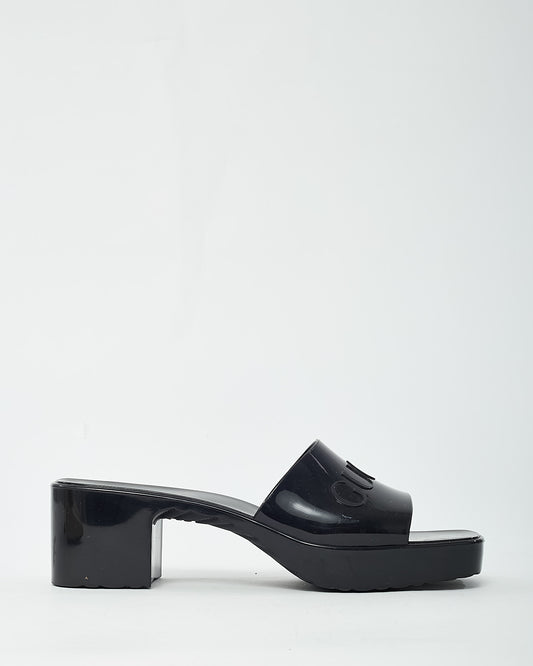 Gucci Black PVC Rubber Gucci Logo Platform 20/60mm Slide Sandals - 39
