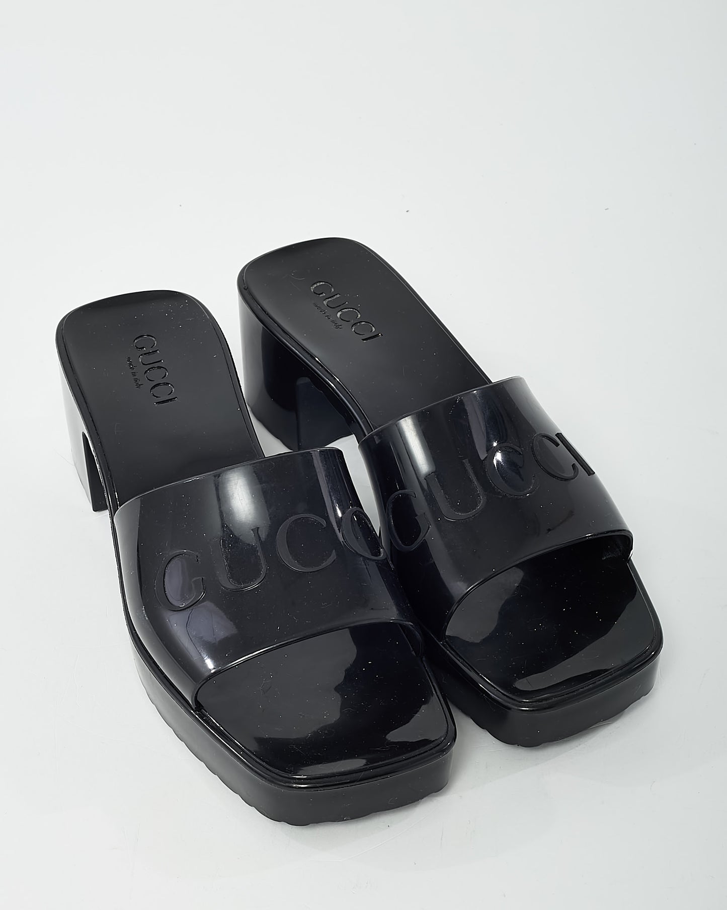 Gucci Black PVC Rubber Gucci Logo Platform 20/60mm Slide Sandals - 39
