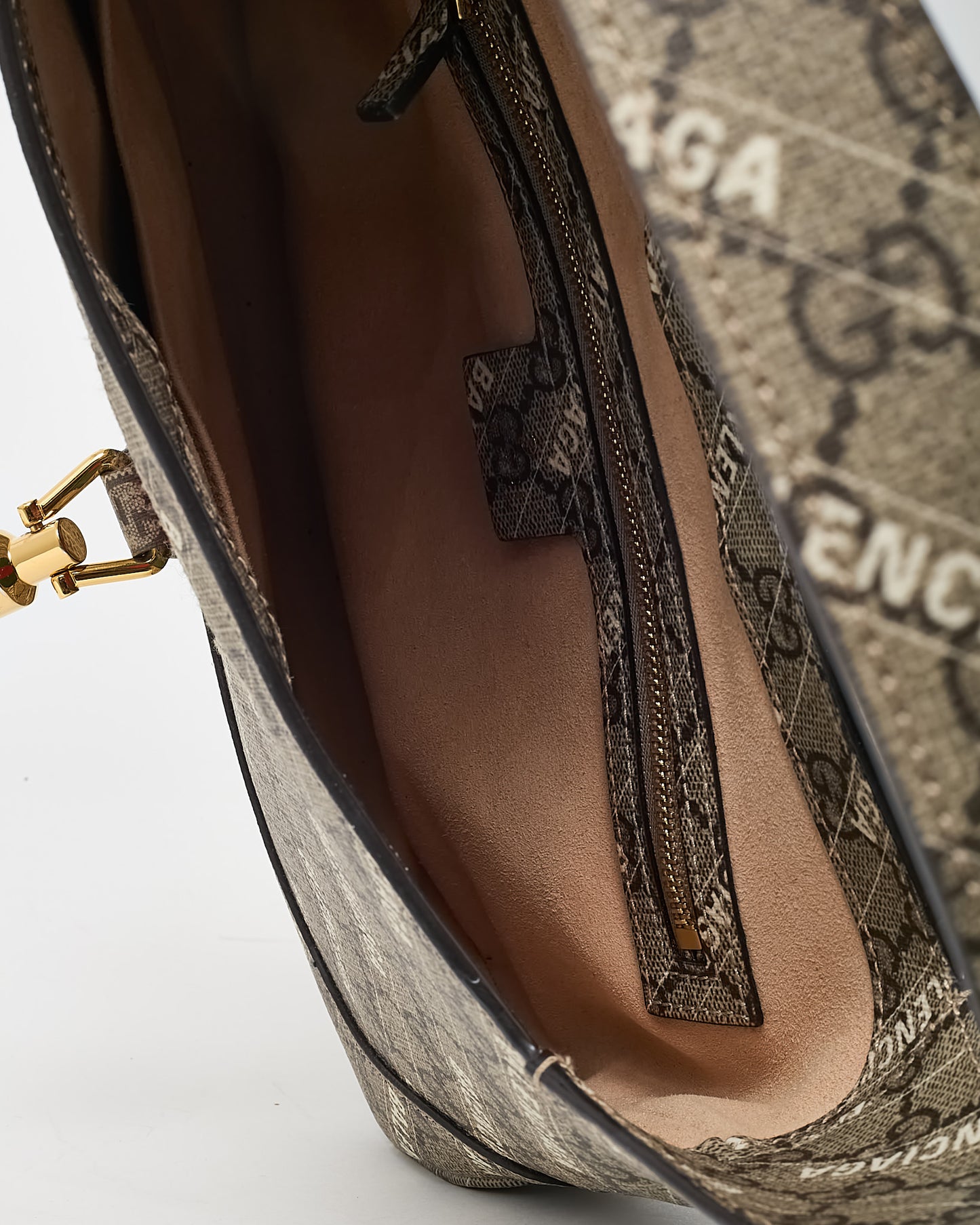 Gucci x Balenciaga GG Monogram Striped Logo Print Coated Canvas Web Small Jackie 1961 Hobo Bag