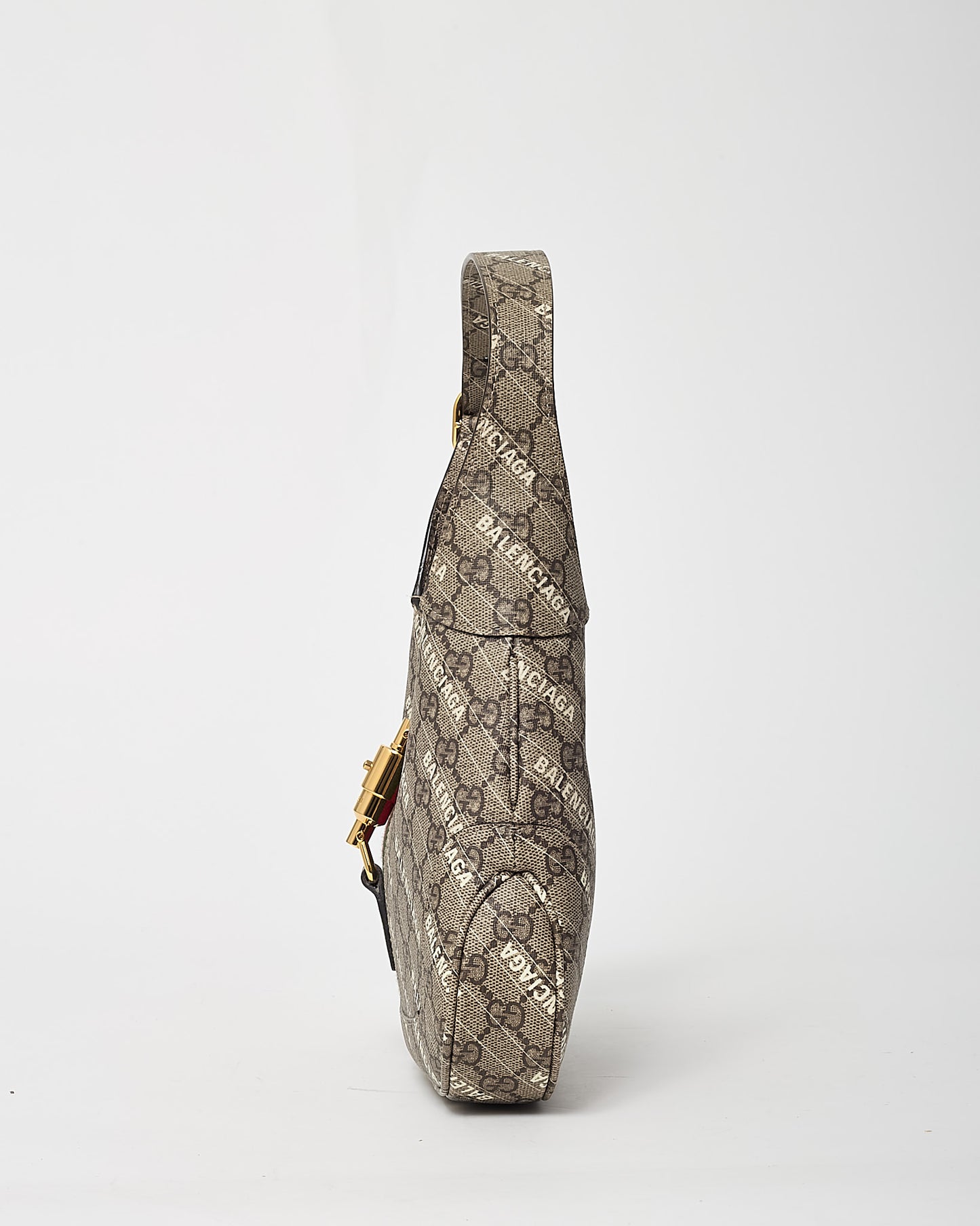 Gucci x Balenciaga GG Monogram Striped Logo Print Coated Canvas Web Small Jackie 1961 Hobo Bag