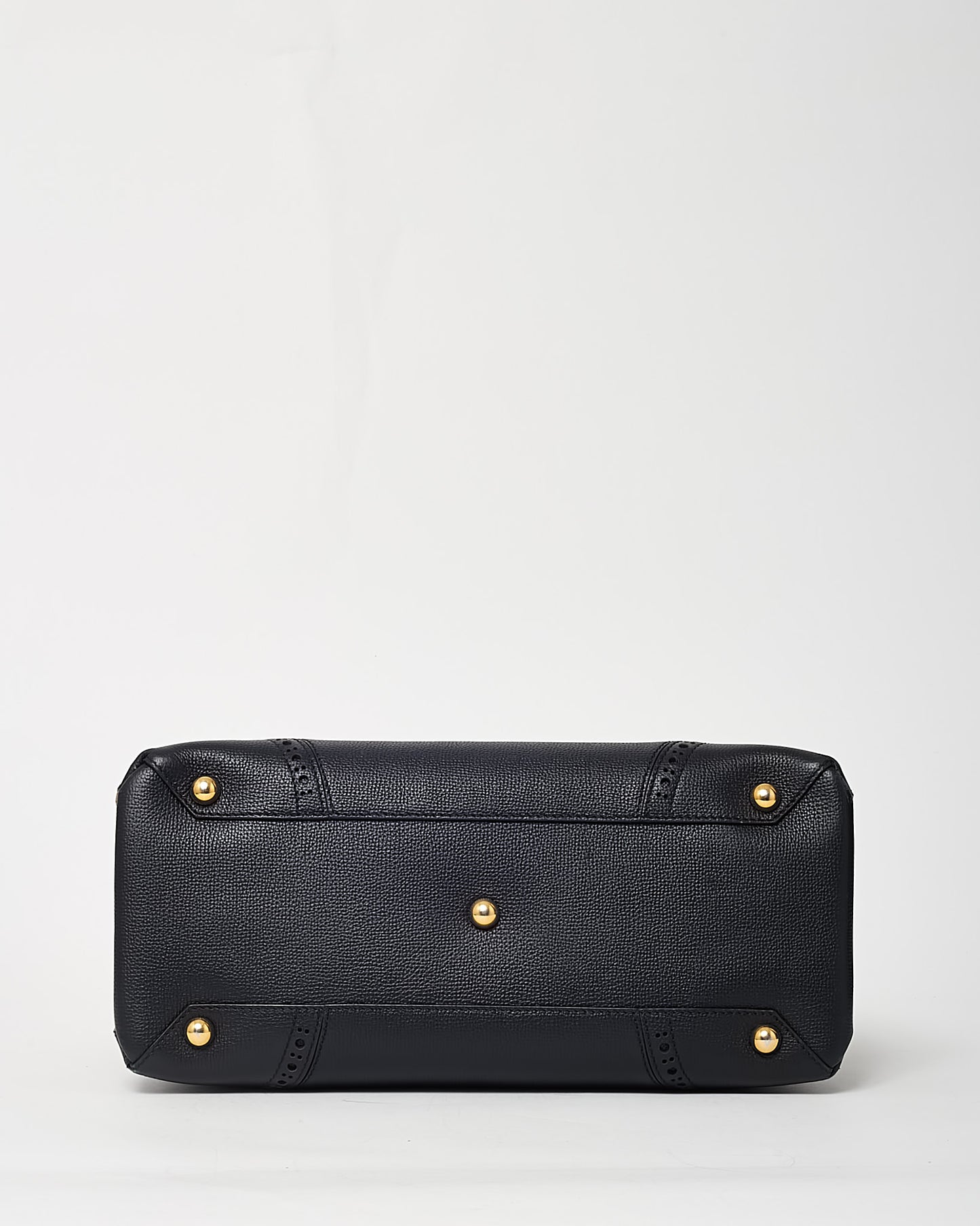 Burberry Black Grainy Calfskin Perforated and House Check Canvas Medium Brogue Banner Tote with Strap