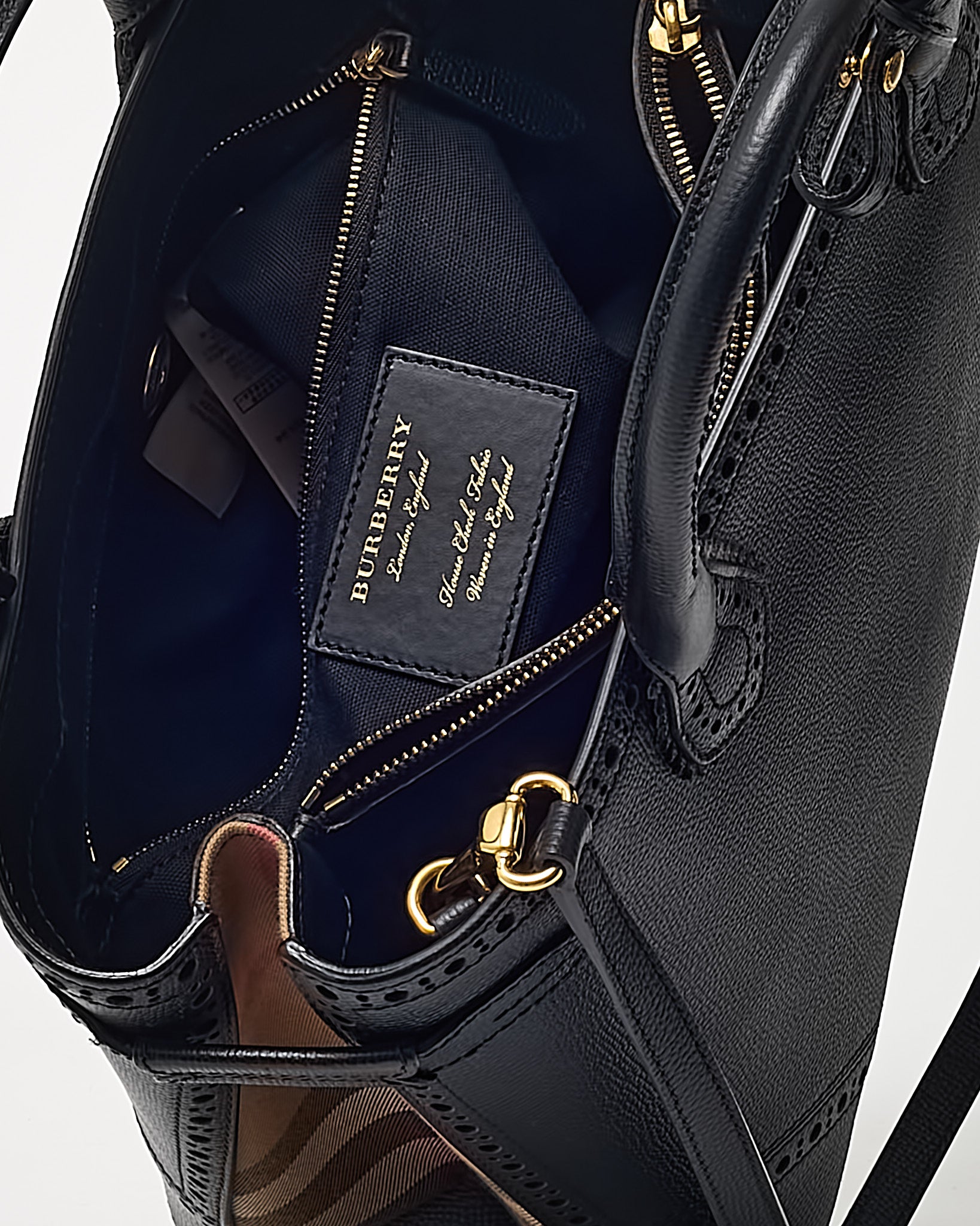 Buy Burberry Black Grainy Calfskin Perforated and House Check