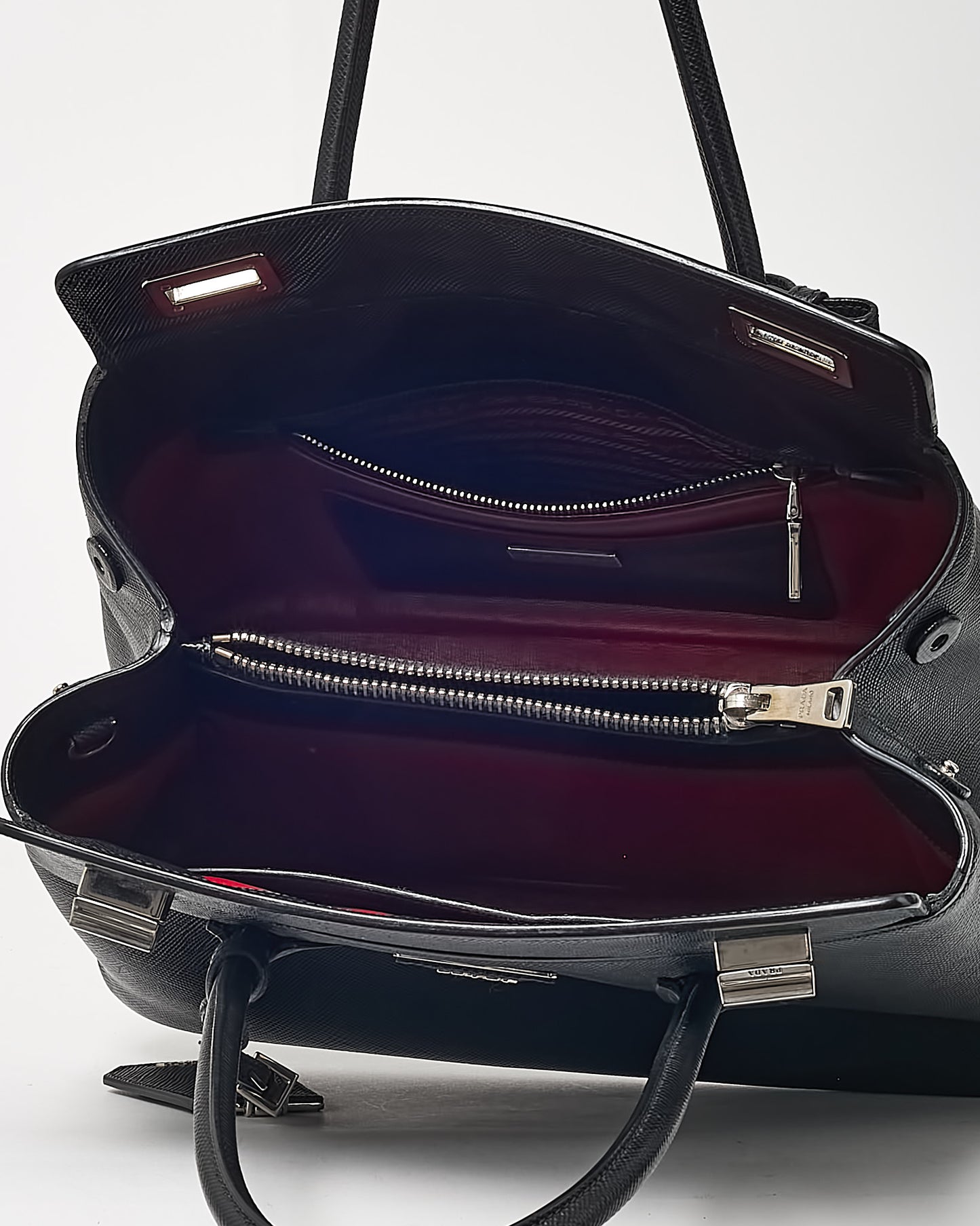 Prada Black Saffiano Lux Leather Twin Tote Bag with Strap