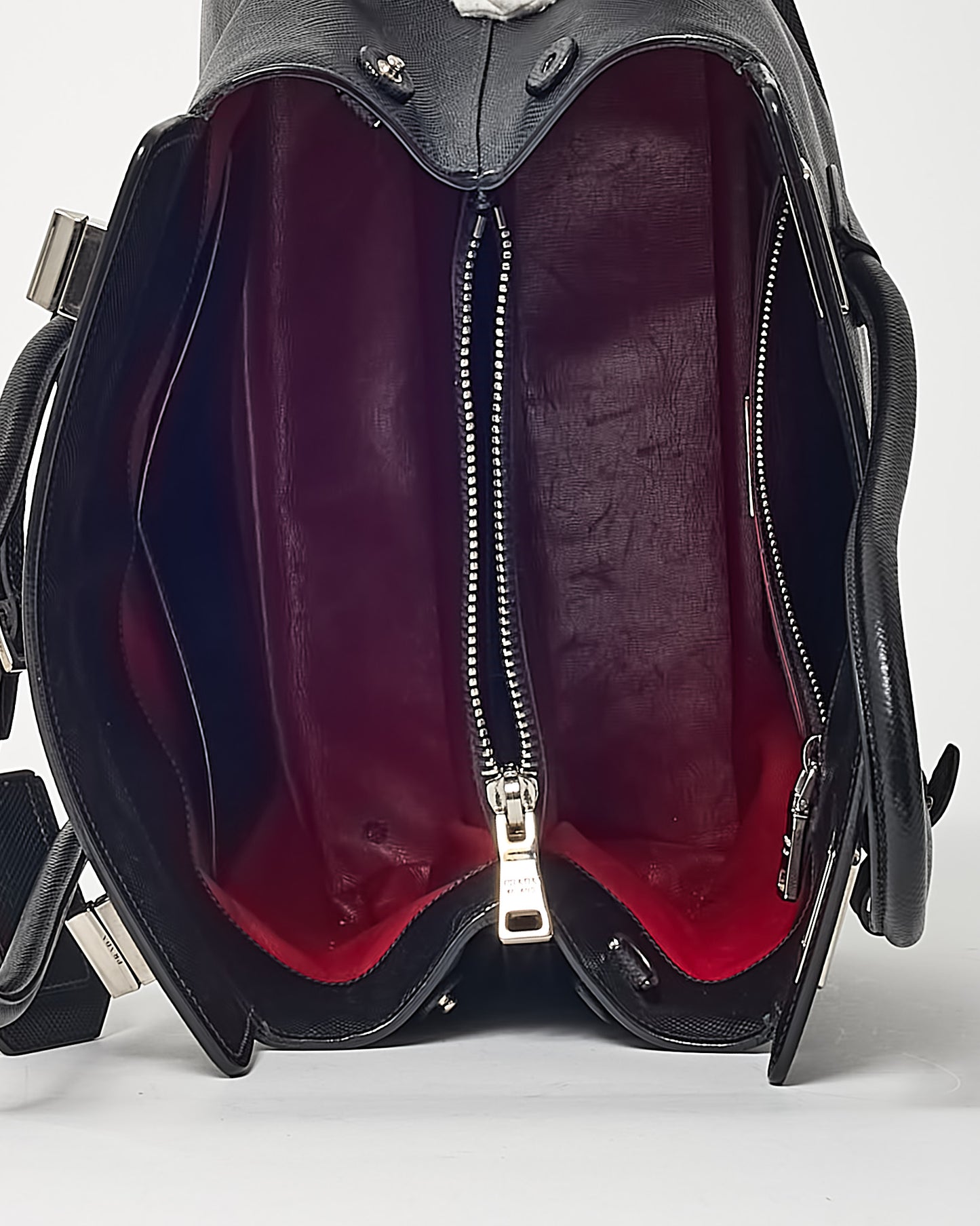 Prada Black Saffiano Lux Leather Twin Tote Bag with Strap