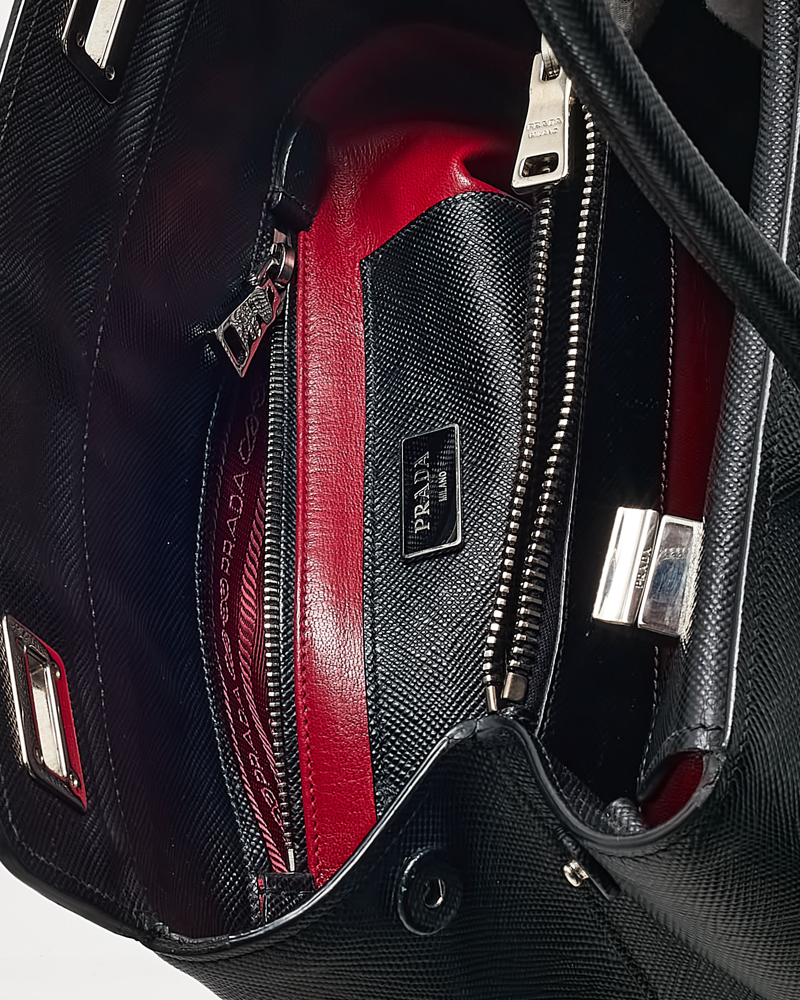 Buy Prada Black Saffiano Lux Leather Twin Tote Bag with Strap