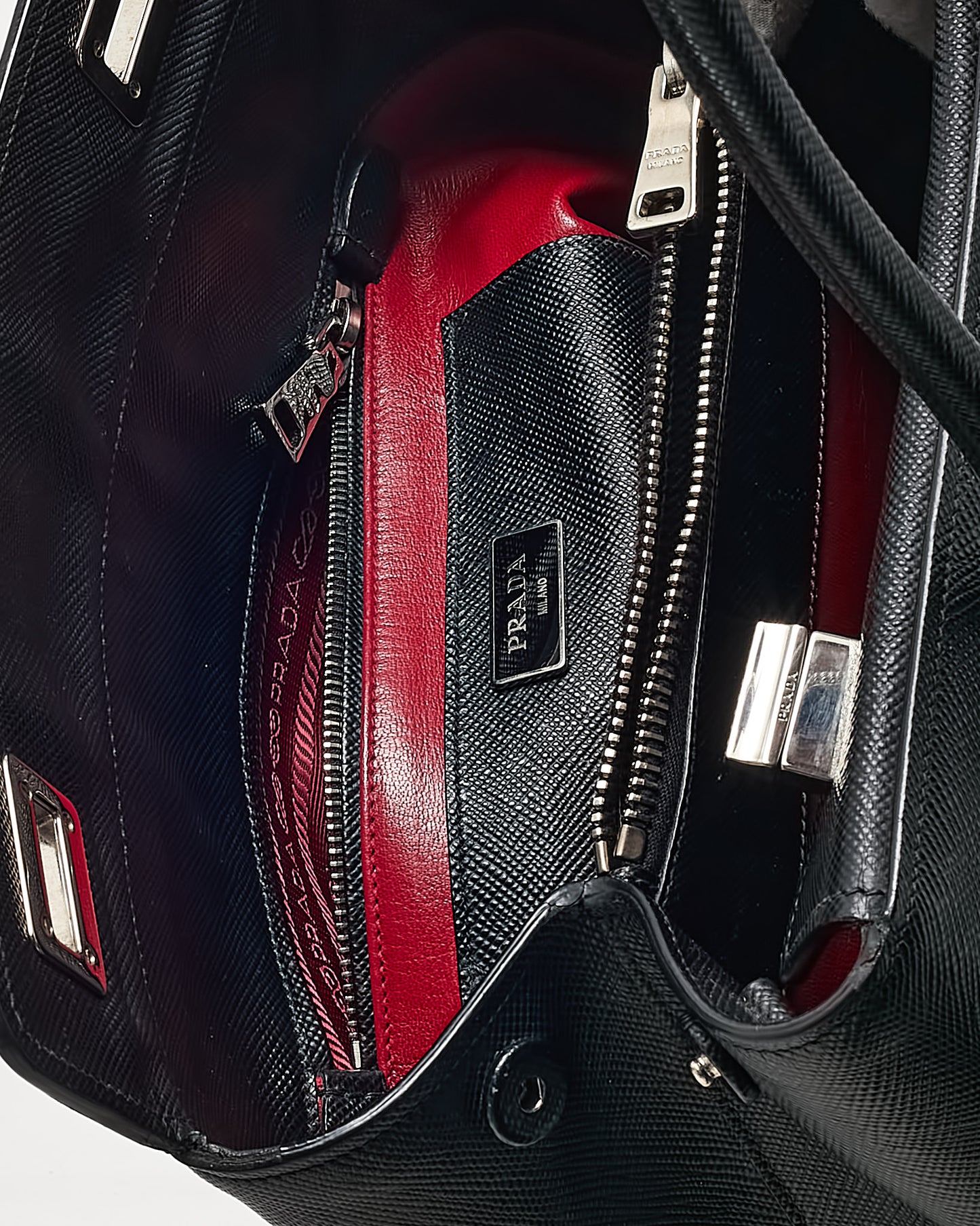 Prada Black Saffiano Lux Leather Twin Tote Bag with Strap