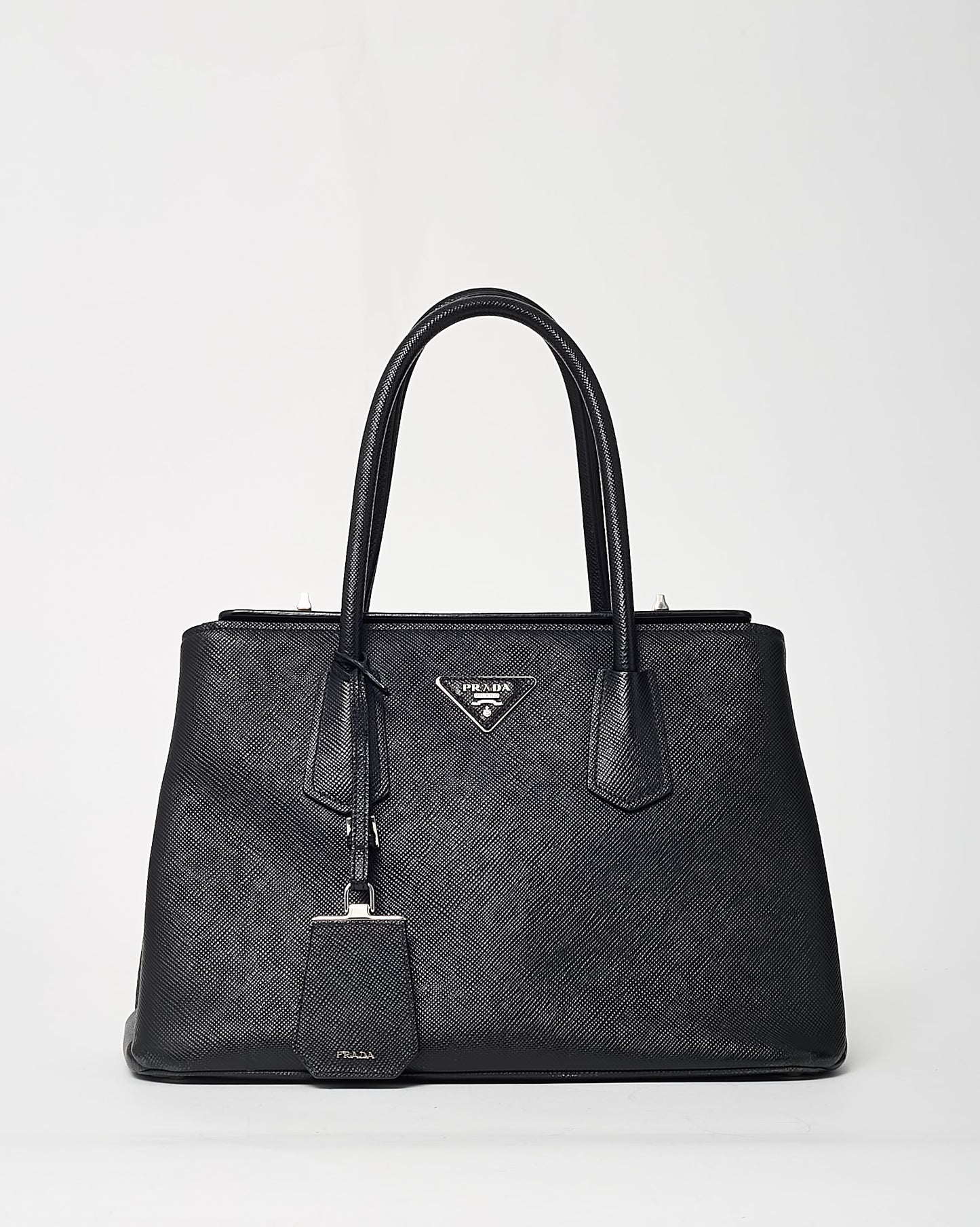 Prada Black Saffiano Lux Leather Twin Tote Bag with Strap