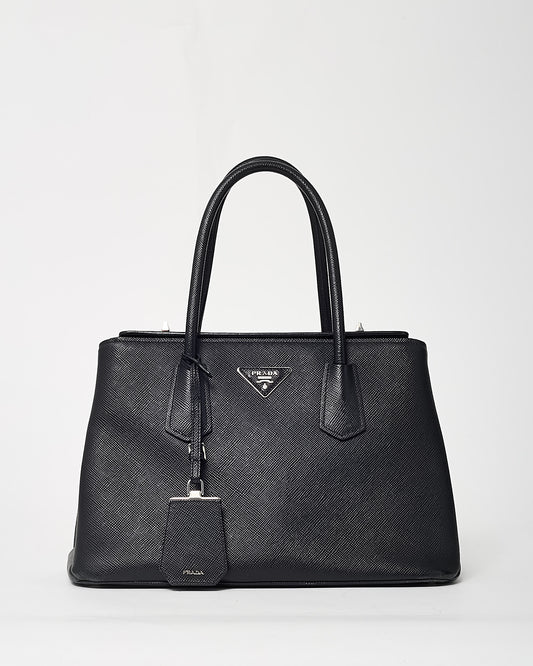 Prada Black Saffiano Lux Leather Twin Tote Bag with Strap