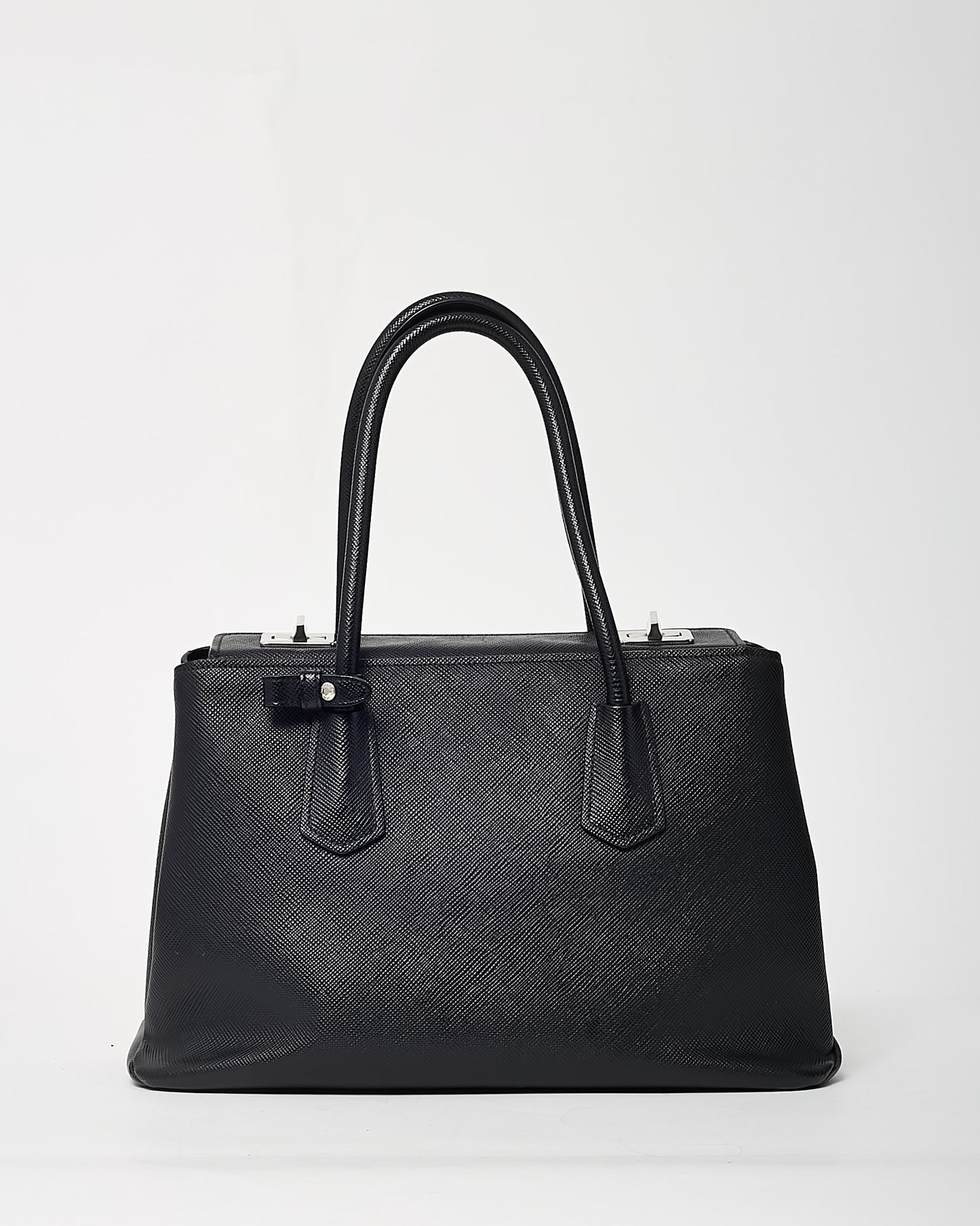 Prada Black Saffiano Lux Leather Twin Tote Bag with Strap