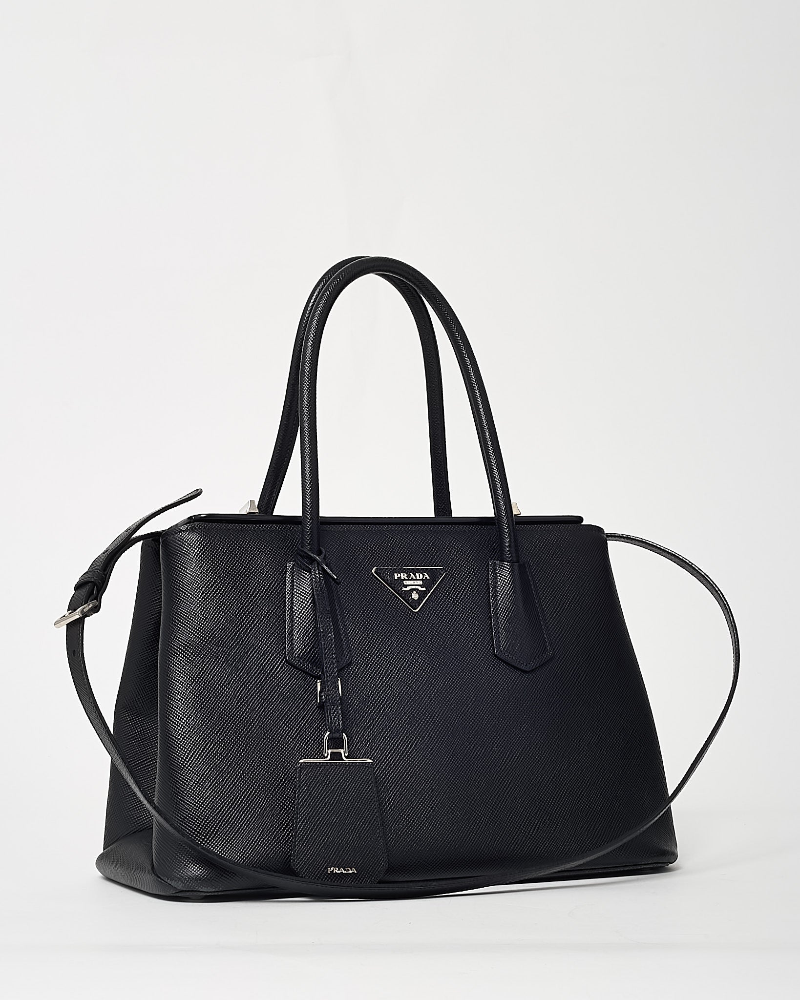 Buy Prada Black Saffiano Lux Leather Twin Tote Bag with Strap