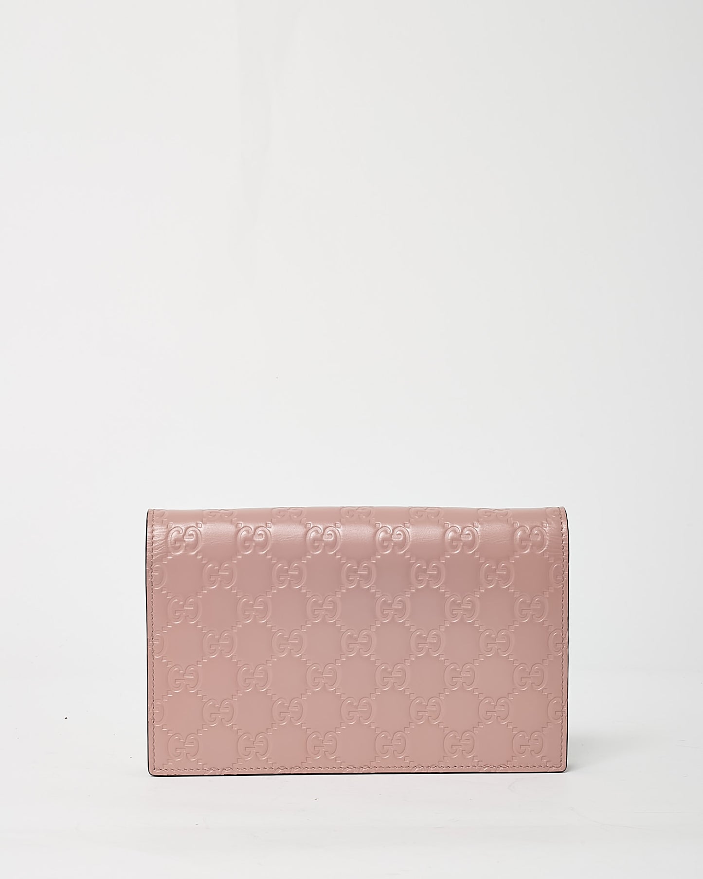 Gucci Pink Signature G Embossed Leather Bow WOC Wallet On Chain Crossbody Bag