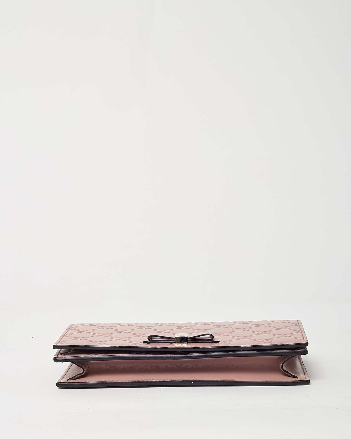 Gucci Pink Signature G Embossed Leather Bow WOC Wallet On Chain Crossbody Bag