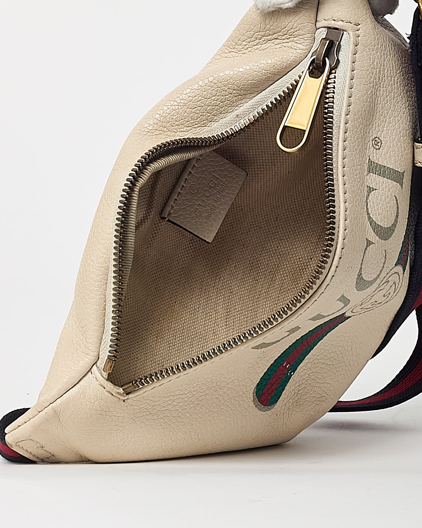 Gucci White Leather Web Logo Small Belt Bag