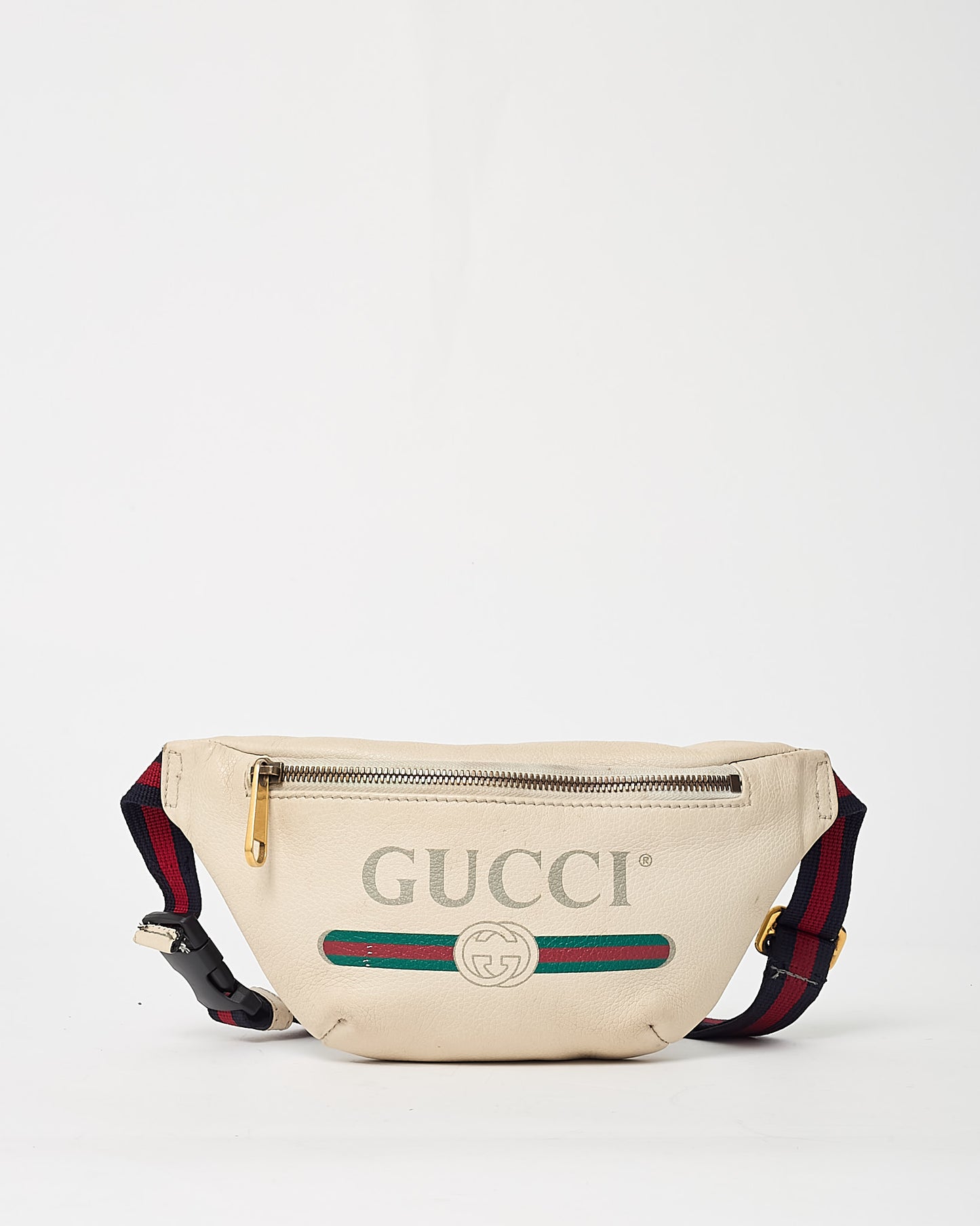 Gucci White Leather Web Logo Small Belt Bag