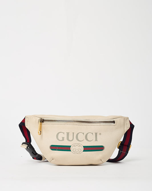 Gucci White Leather Web Logo Small Belt Bag