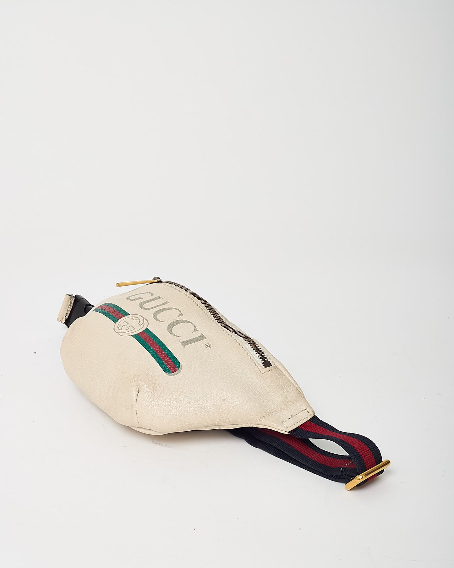 Gucci White Leather Web Logo Small Belt Bag