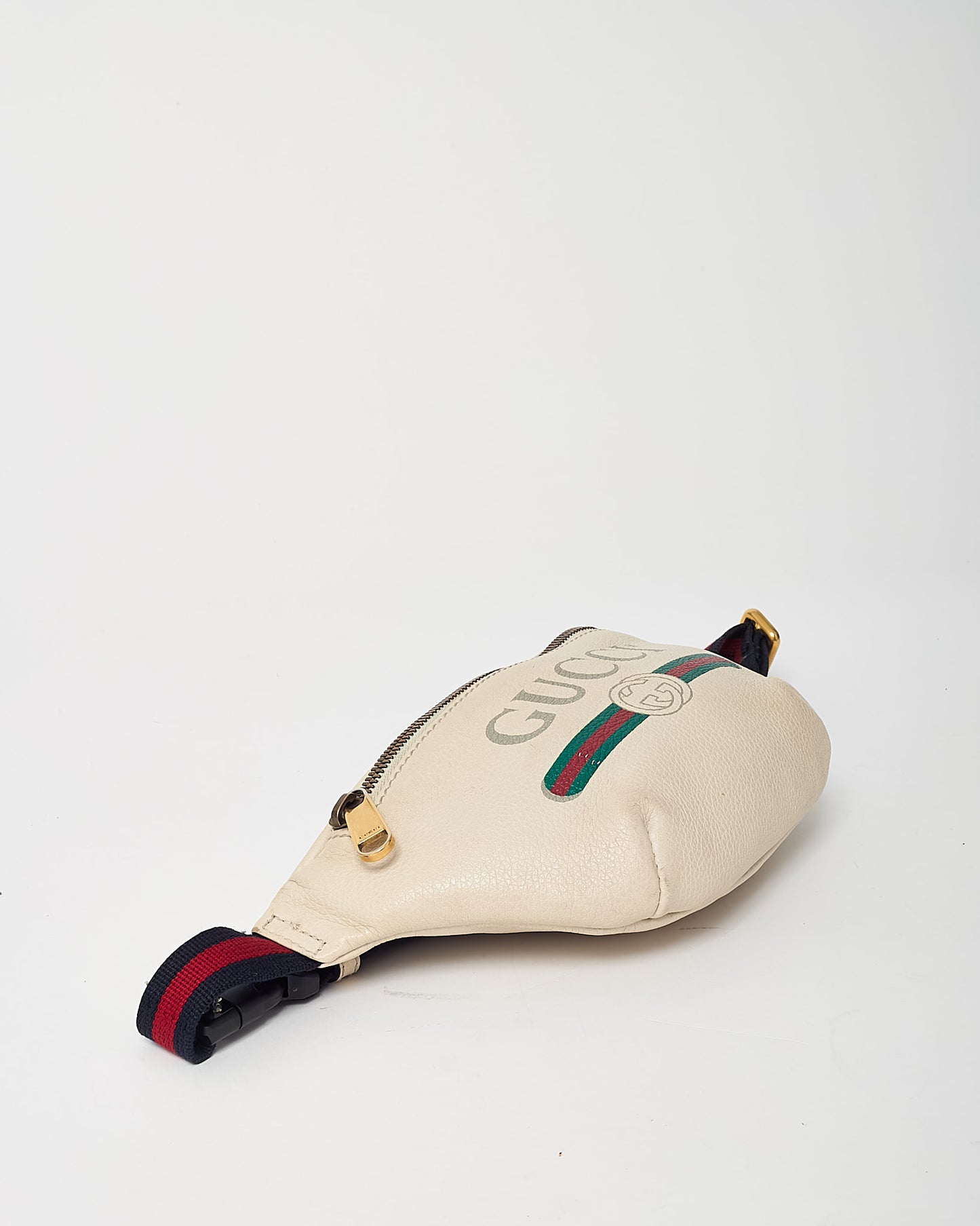 Gucci White Leather Web Logo Small Belt Bag