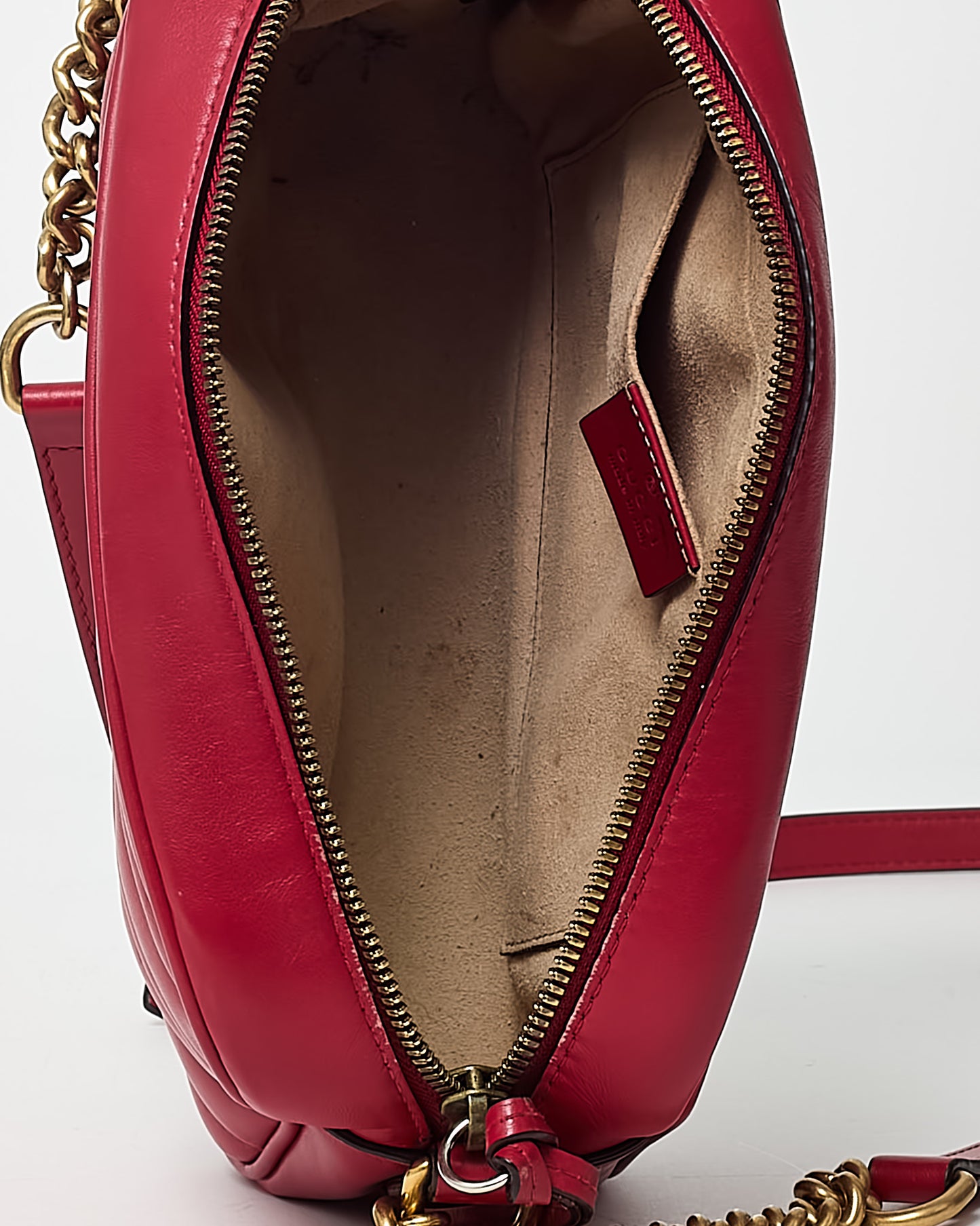 Gucci Red Matelassé Leather GG Marmont Small Camera Crossbody Bag