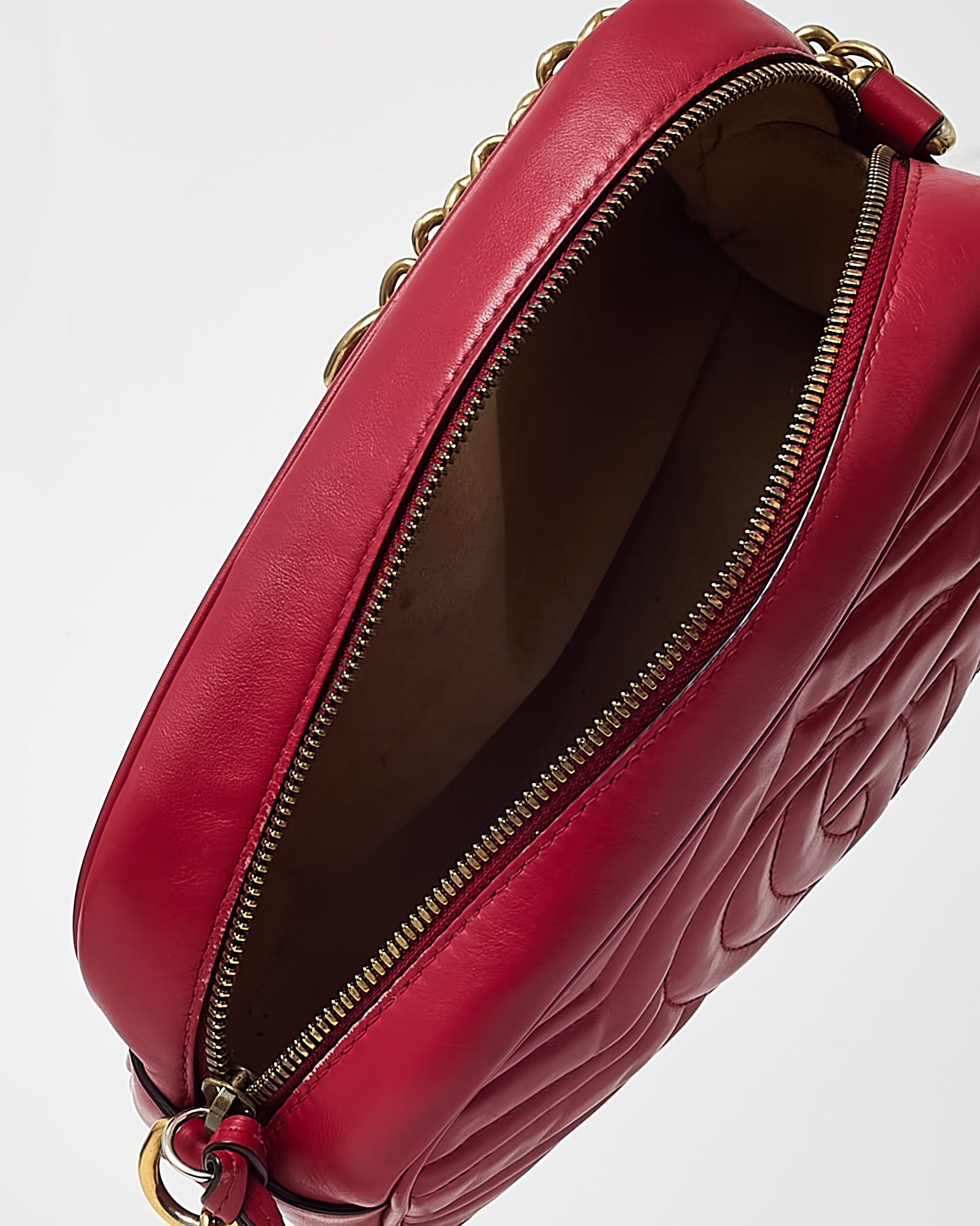 Gucci Red Matelassé Leather GG Marmont Small Camera Crossbody Bag