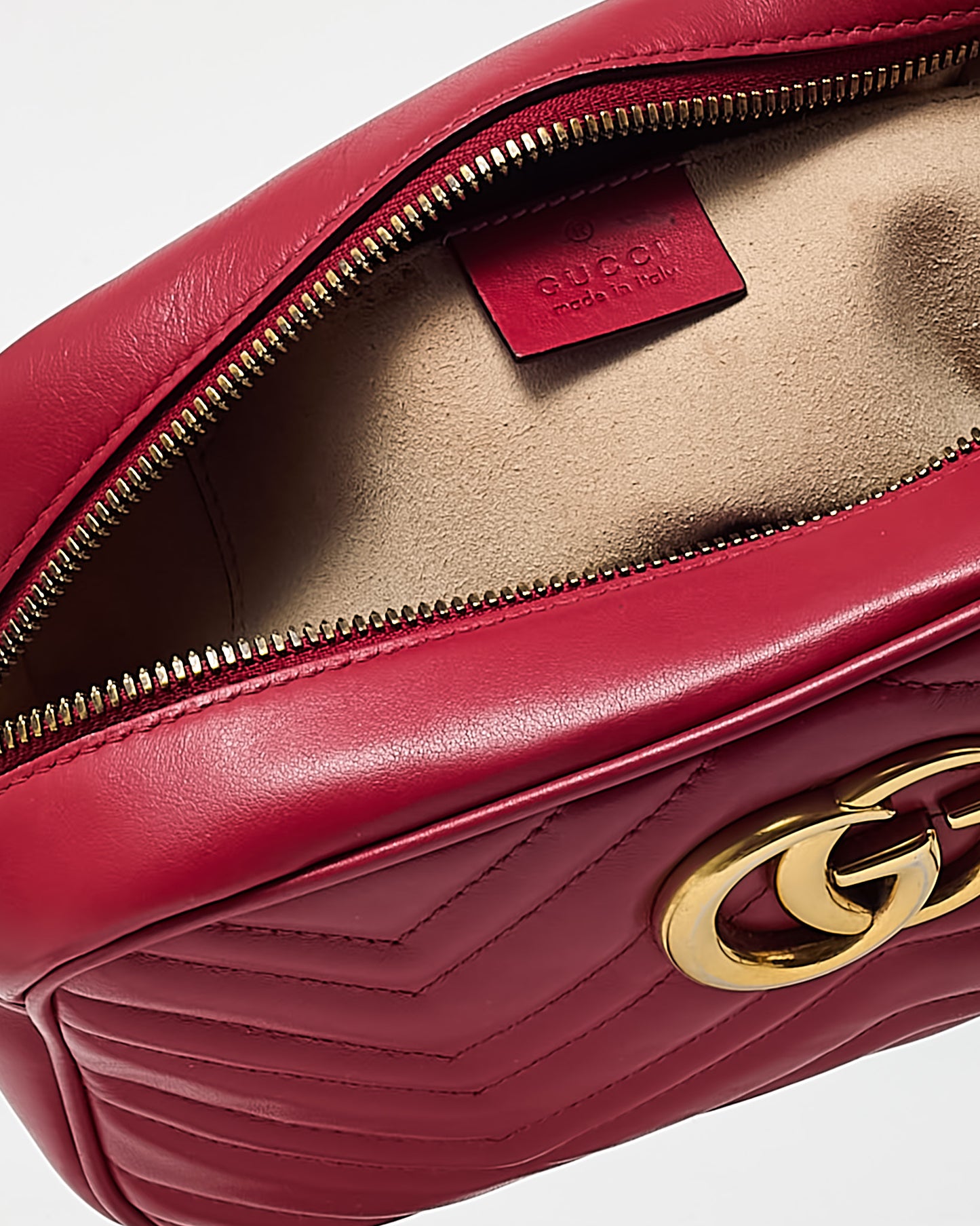 Gucci Red Matelassé Leather GG Marmont Small Camera Crossbody Bag
