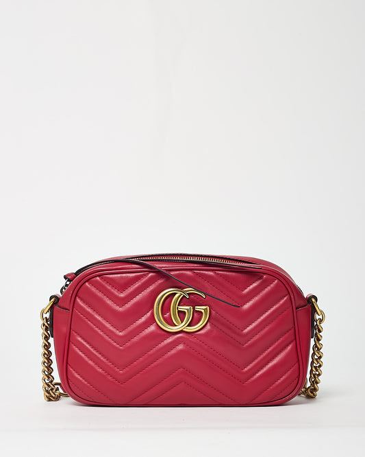Gucci Red Matelassé Leather GG Marmont Small Camera Crossbody Bag