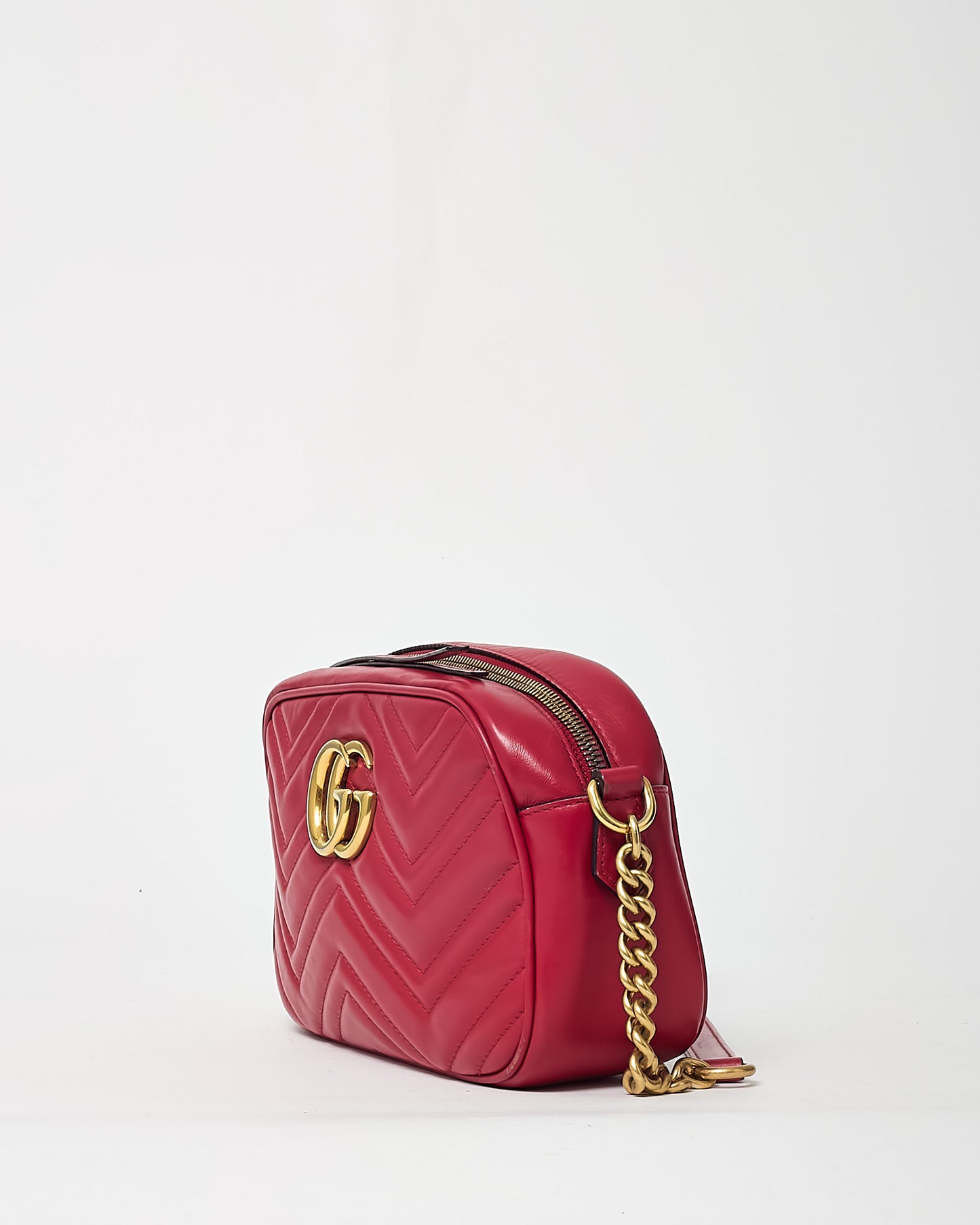 Gucci Red Matelassé Leather GG Marmont Small Camera Crossbody Bag