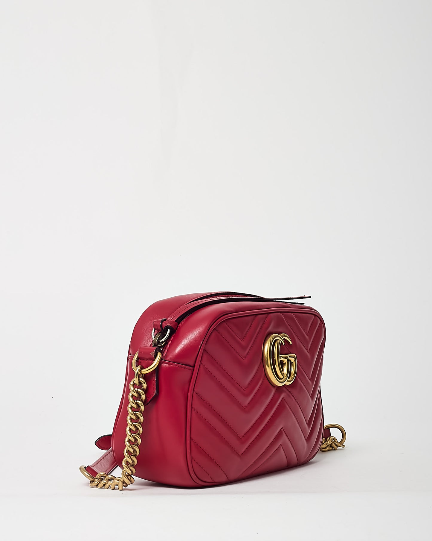 Gucci Red Matelassé Leather GG Marmont Small Camera Crossbody Bag