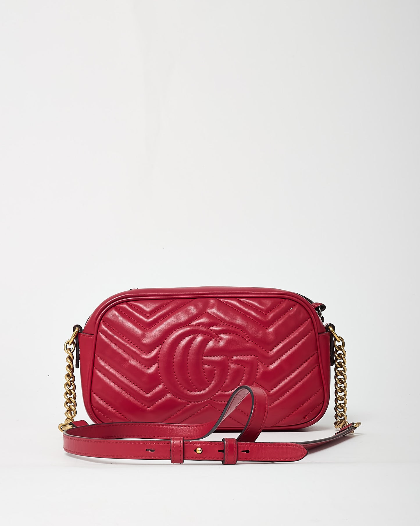 Gucci Red Matelassé Leather GG Marmont Small Camera Crossbody Bag