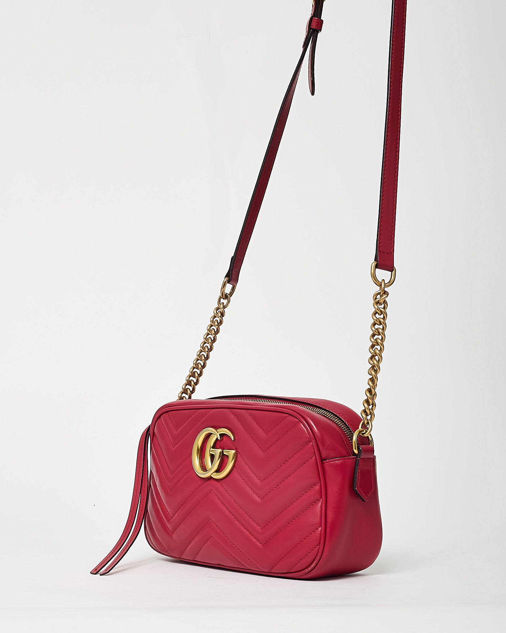 Buy Gucci Red Matelassé Leather GG Marmont Small Camera Crossbody