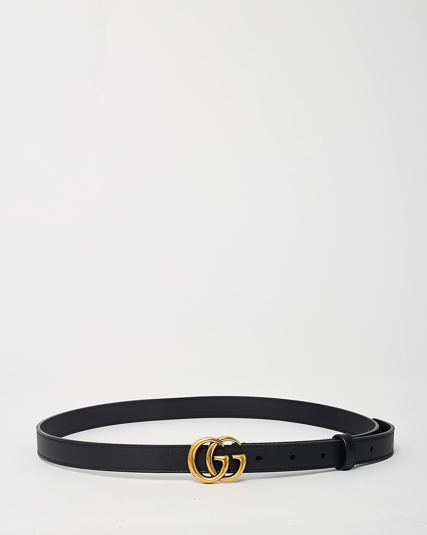 Gucci Black Leather GHW Thin GG Marmont Belt - 90/36