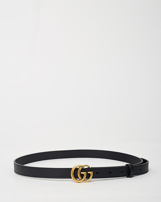 Gucci Black Leather GHW Thin GG Marmont Belt - 90/36