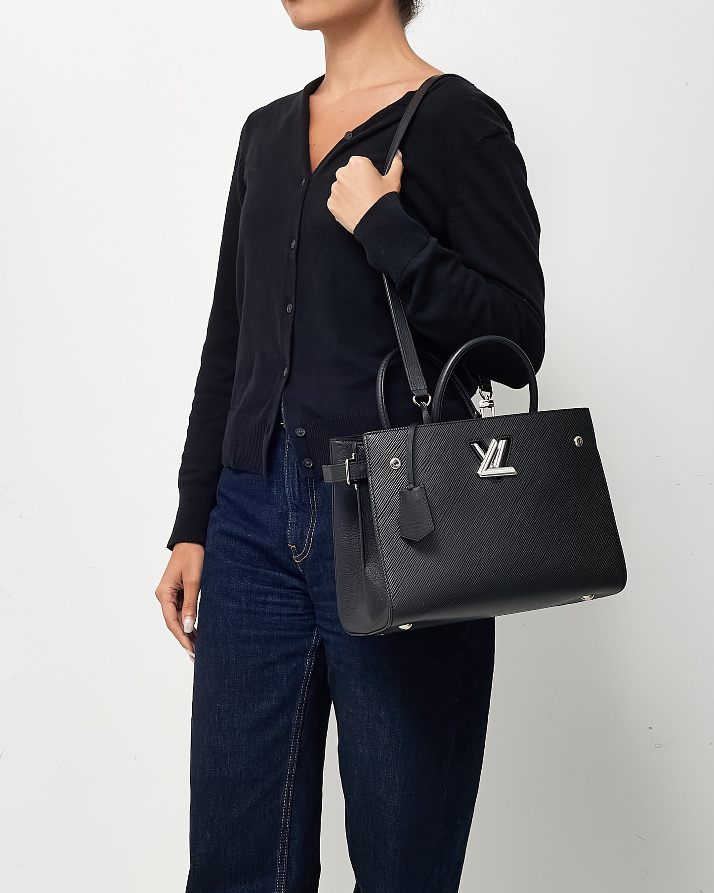 Louis Vuitton Black Epi Leather SHW LV Twist Tote Bag with Strap
