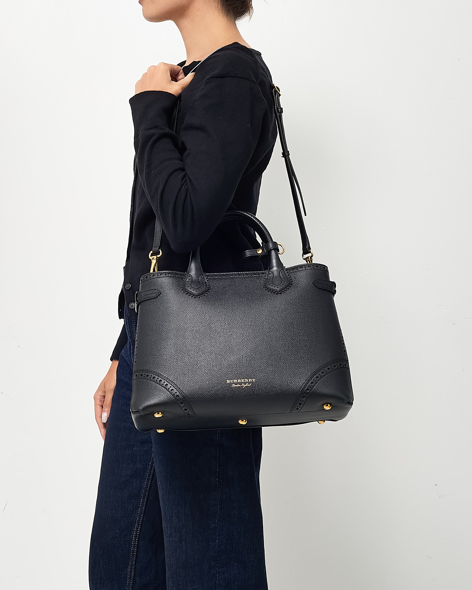 Buy Burberry Black Grainy Calfskin Perforated and House Check