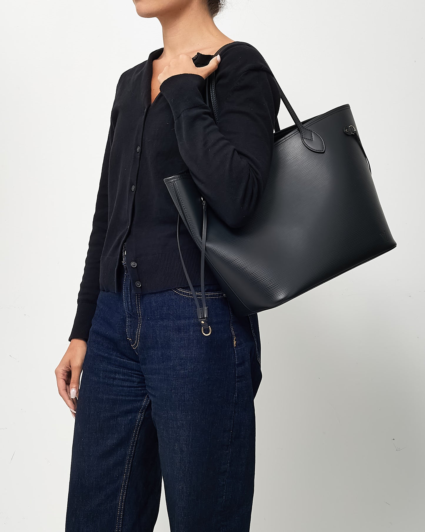 Louis Vuitton Black Epi Leather Neverfull MM with Pouch