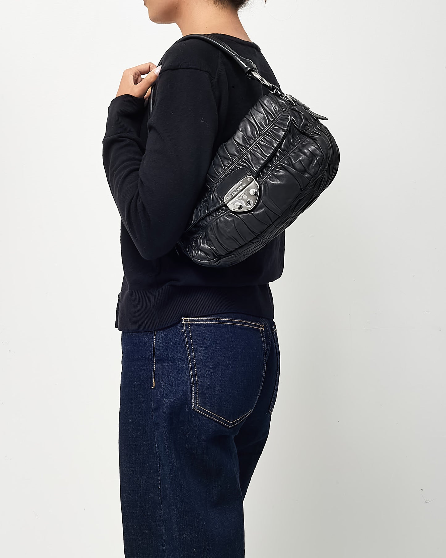 Prada Black Gauffre Nappa Leather Shoulder Bag