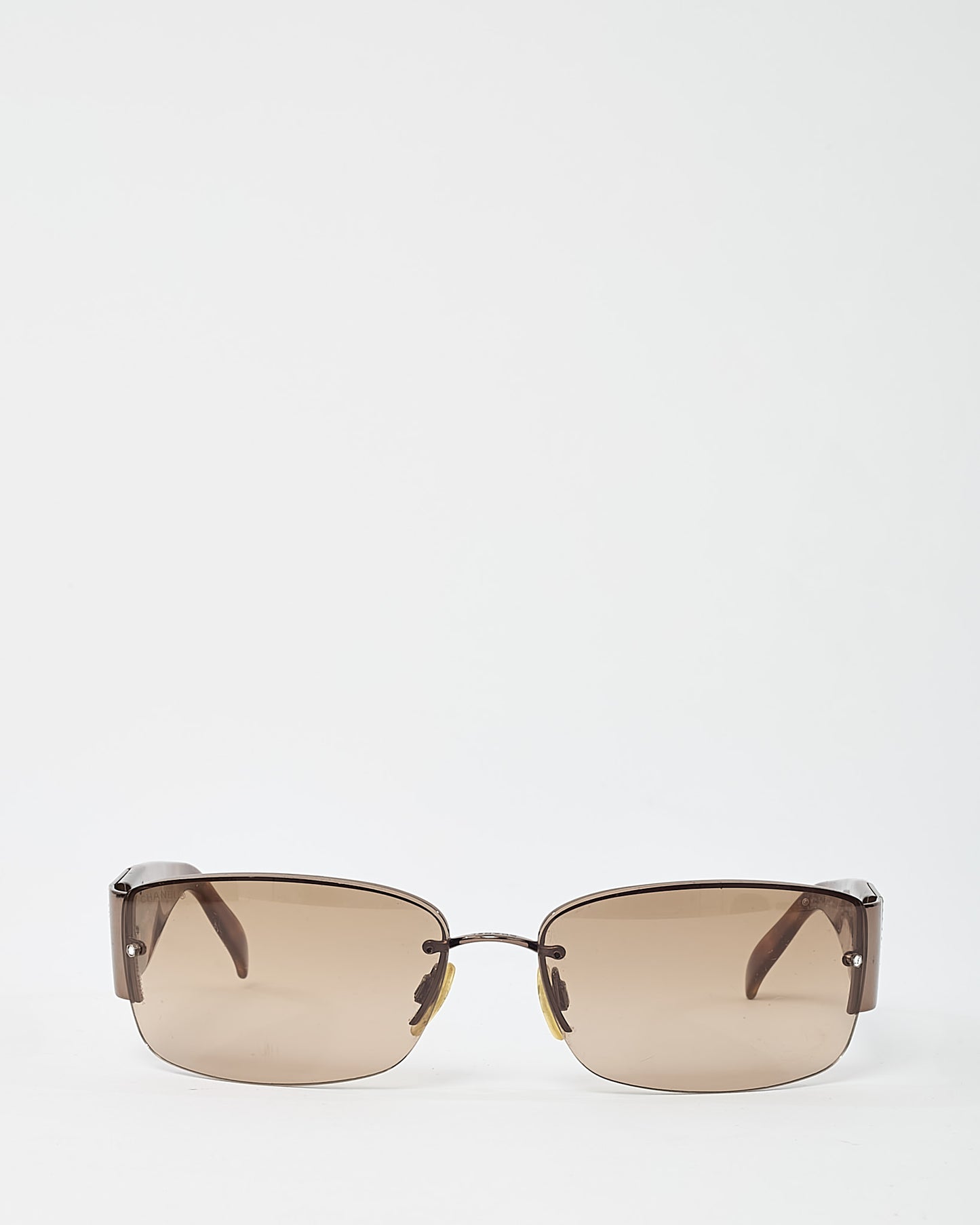 Chanel Vintage Brown Tortoise Crystal CC Logo 4117/B Square Rimless Sunglasses