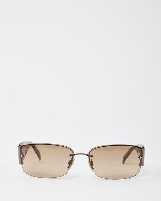 Chanel Vintage Brown Tortoise Crystal CC Logo 4117/B Square Rimless Sunglasses