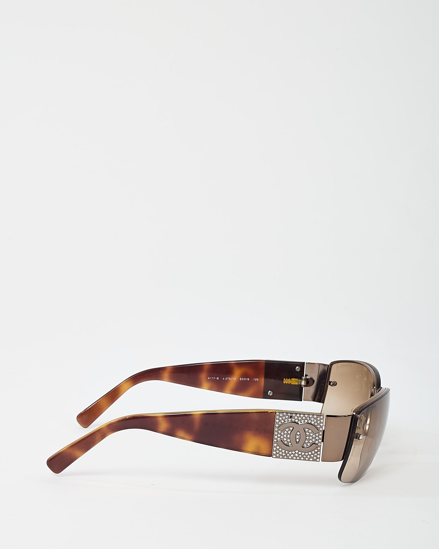 Chanel Vintage Brown Tortoise Crystal CC Logo 4117/B Square Rimless Sunglasses