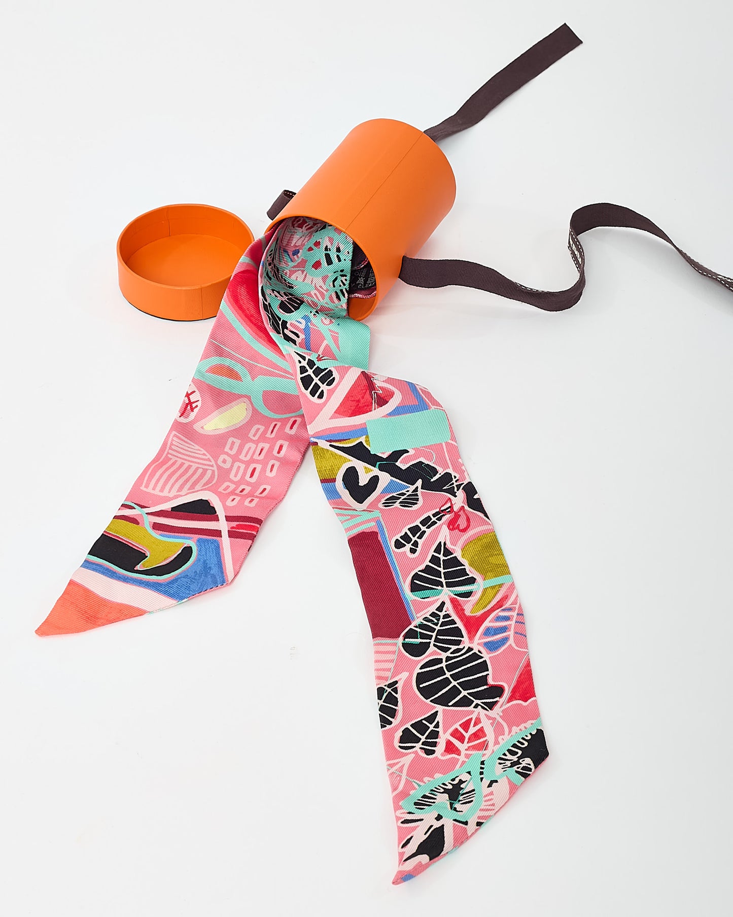 Hermès Pink/Red/Blue Multi "Modernisme Tropical" Silk Twilly Scarf