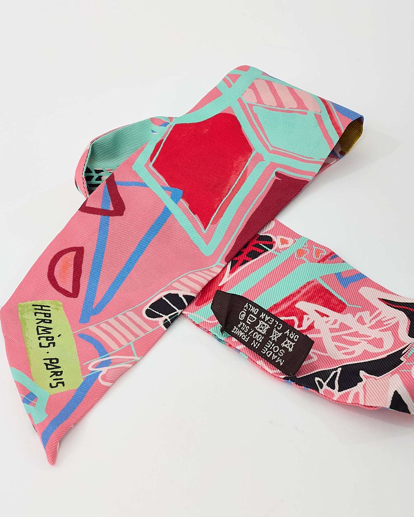 Hermès Pink/Red/Blue Multi "Modernisme Tropical" Silk Twilly Scarf