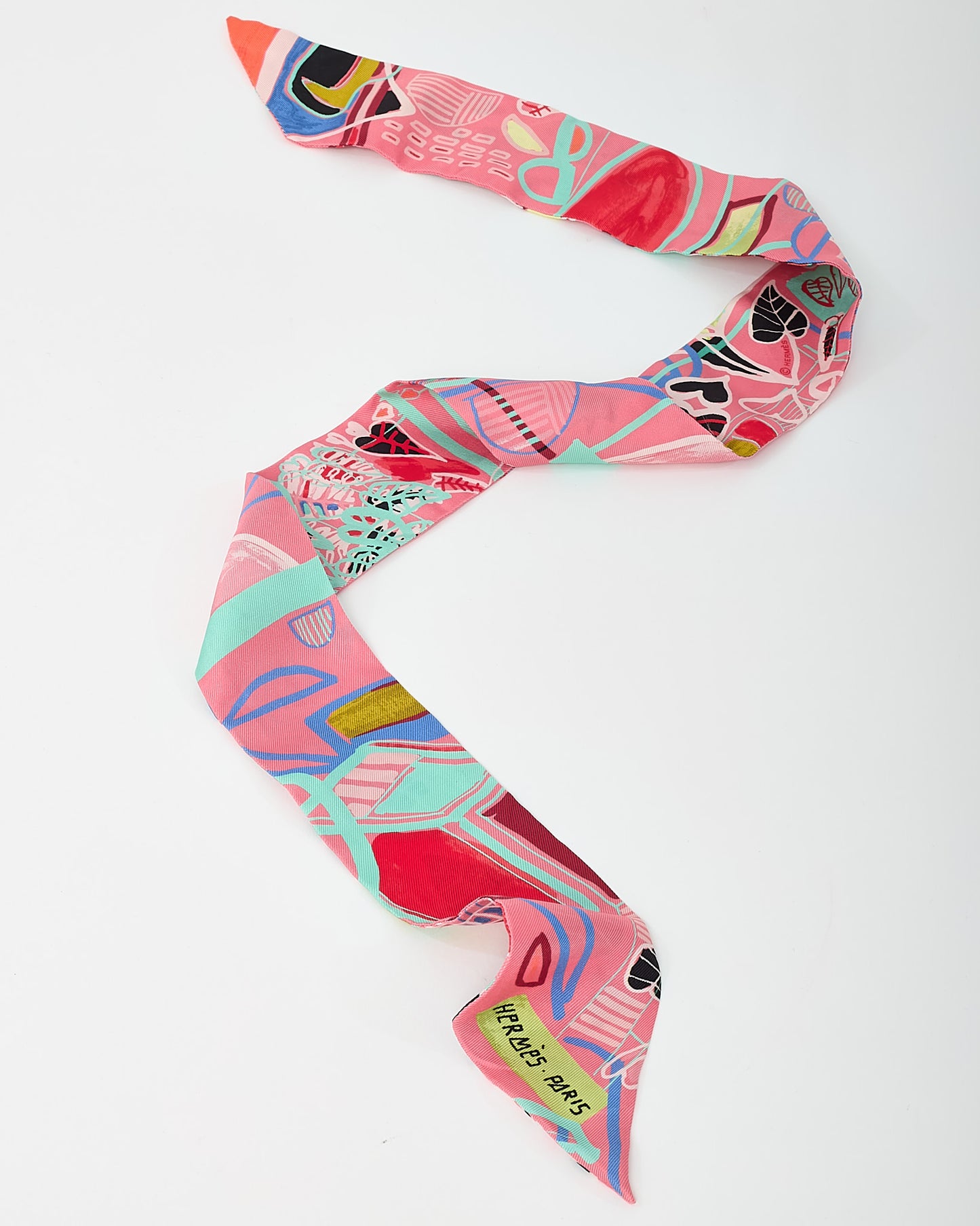 Hermès Pink/Red/Blue Multi "Modernisme Tropical" Silk Twilly Scarf