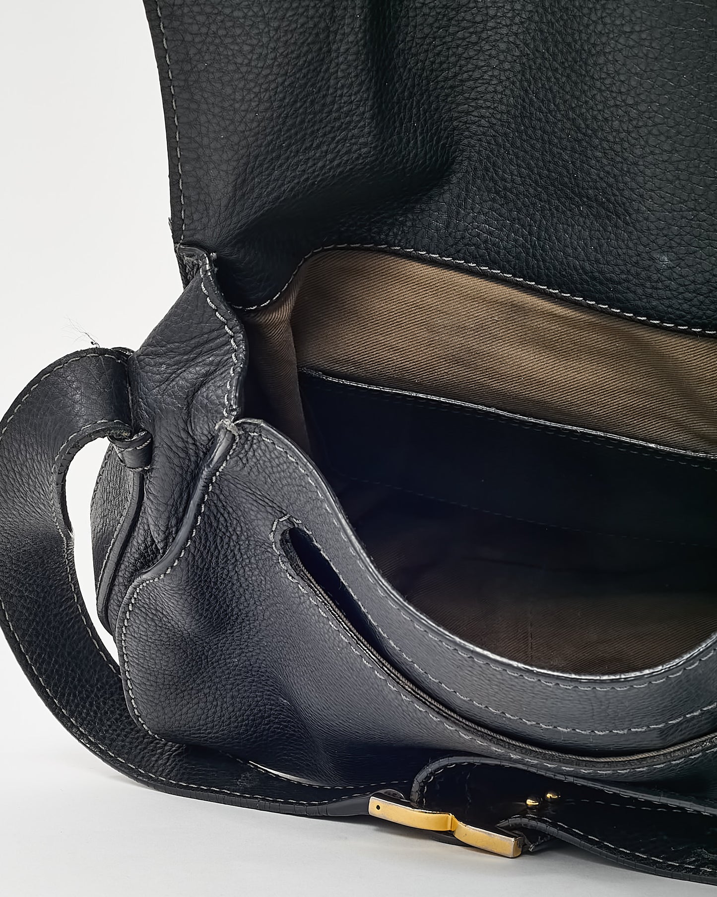 Chloé Black Pebbled Leather Marcie Saddle Crossbody Bag