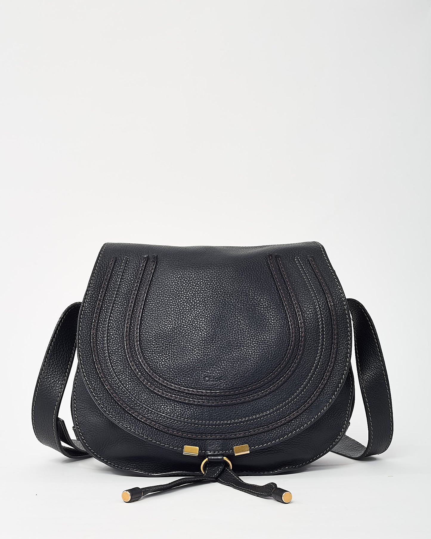 Chloé Black Pebbled Leather Marcie Saddle Crossbody Bag