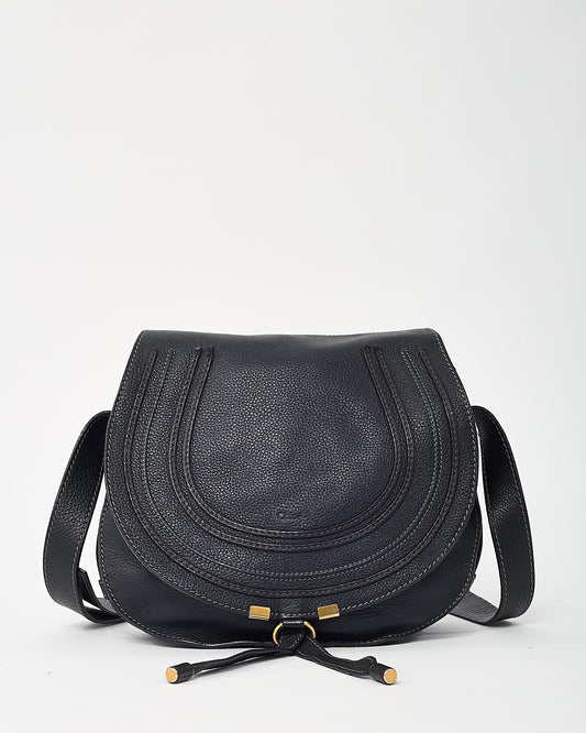 Chloé Black Pebbled Leather Marcie Saddle Crossbody Bag