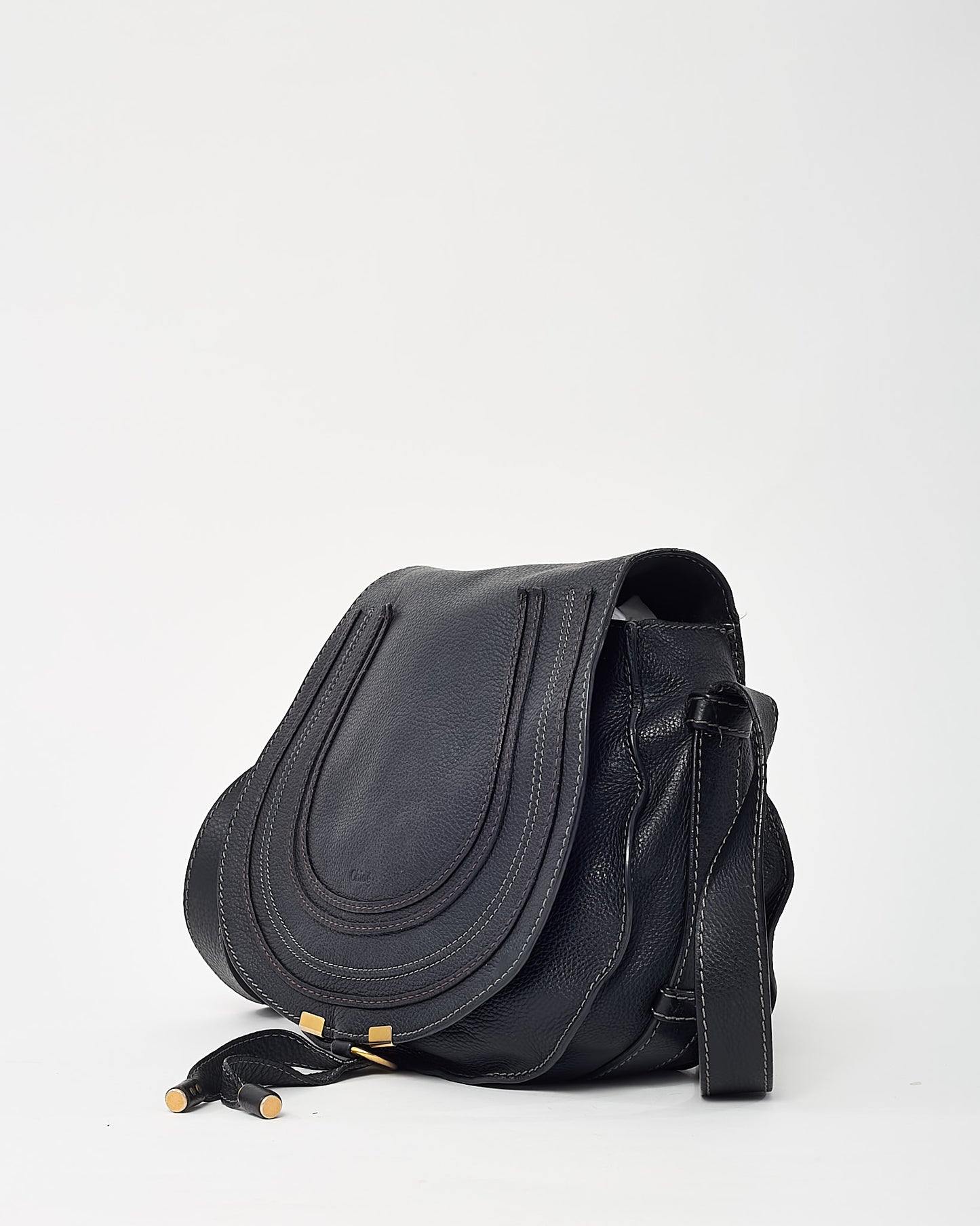 Chloé Black Pebbled Leather Marcie Saddle Crossbody Bag