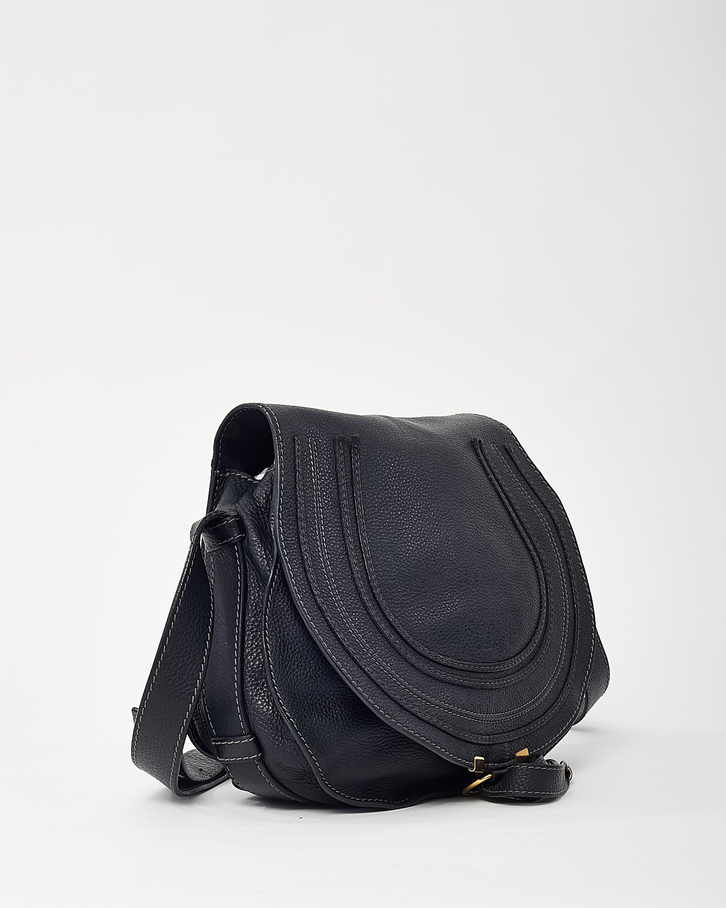 Chloé Black Pebbled Leather Marcie Saddle Crossbody Bag