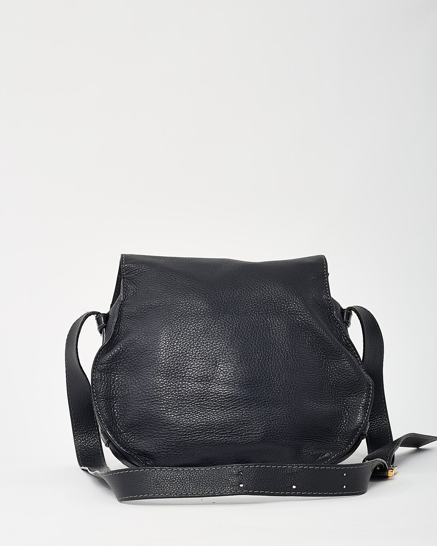 Chloé Black Pebbled Leather Marcie Saddle Crossbody Bag