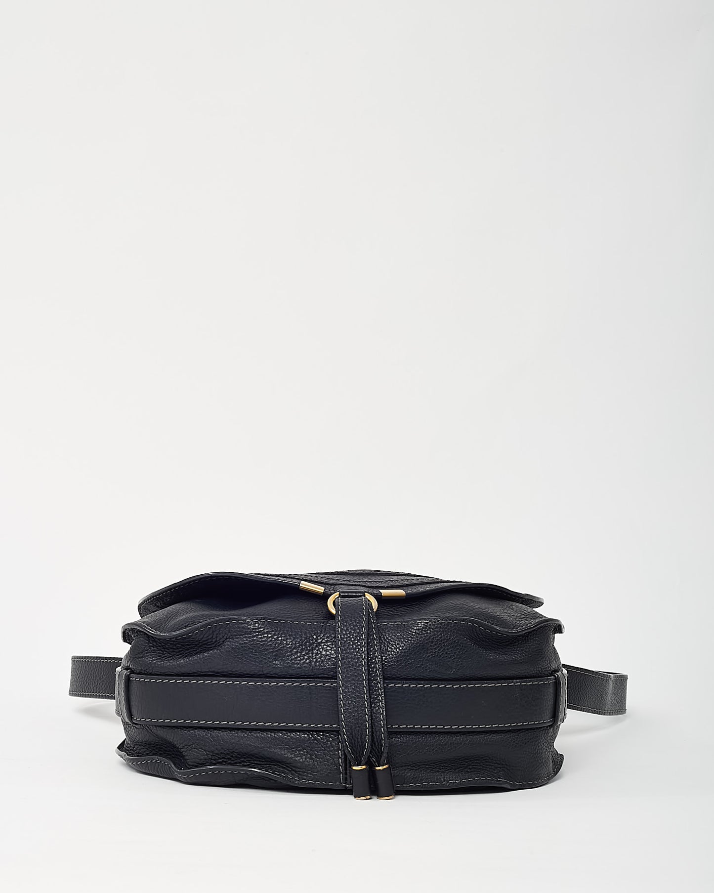 Chloé Black Pebbled Leather Marcie Saddle Crossbody Bag