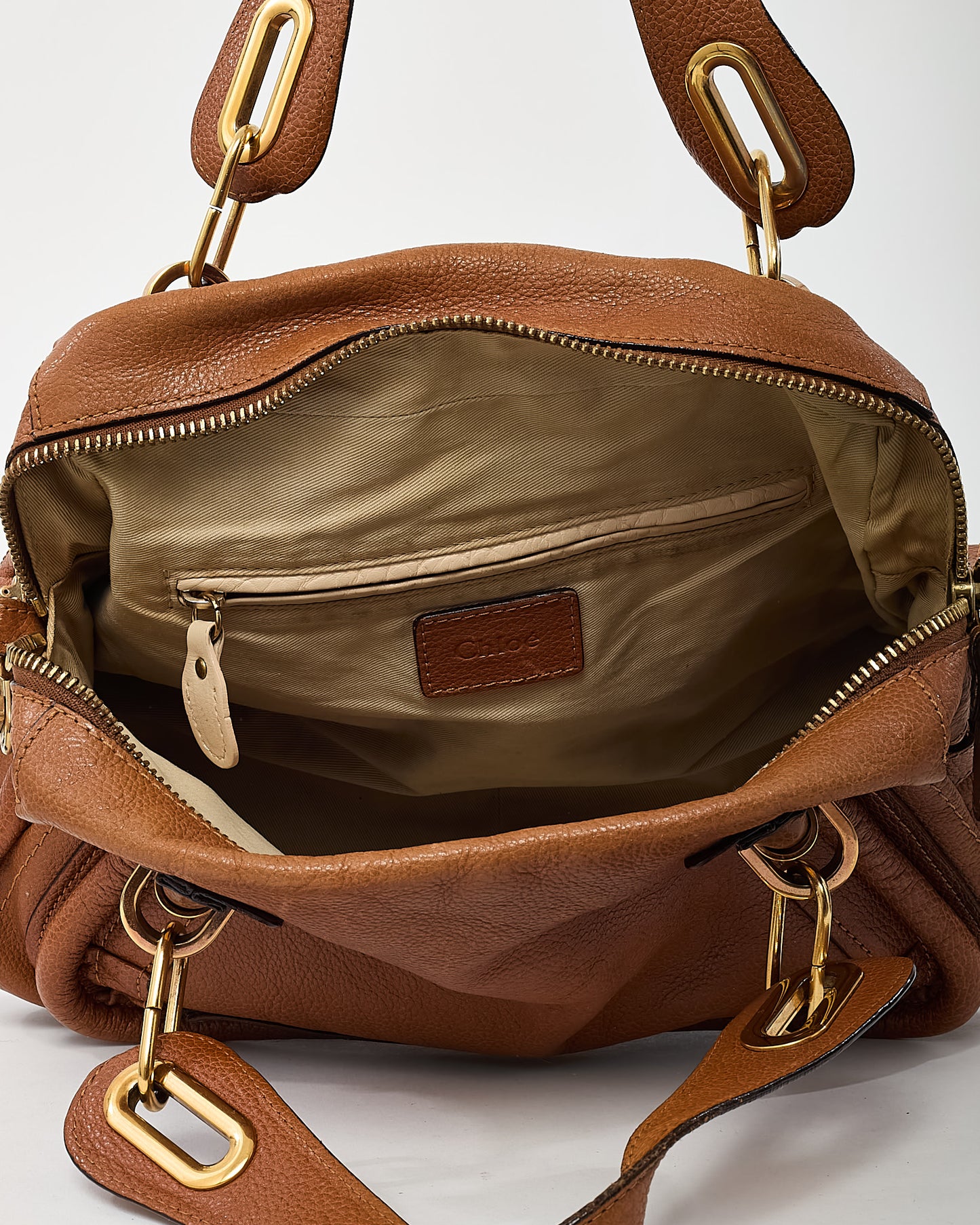 Chloé Tan Pebbled Leather Medium Paraty 2Way Bag