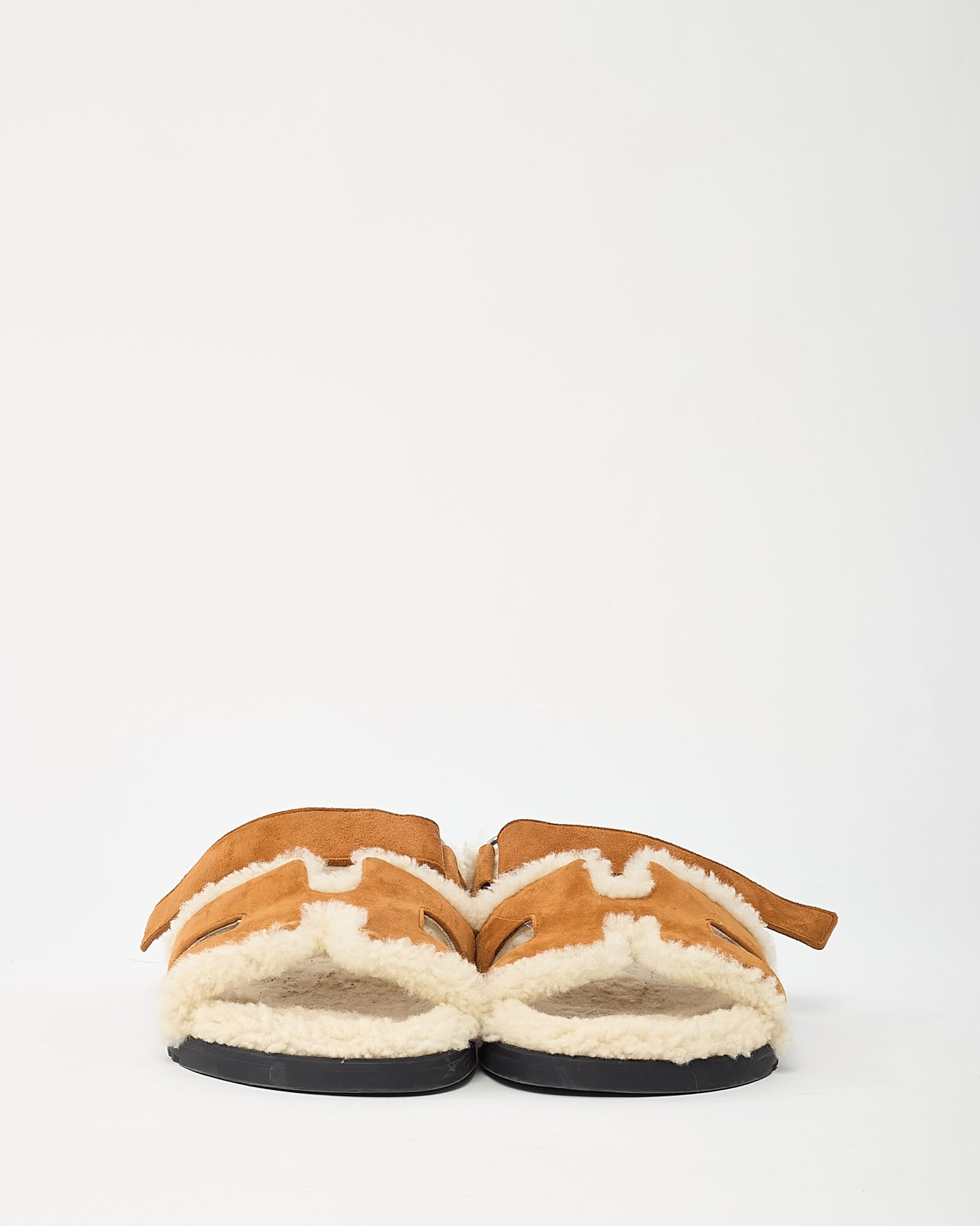 Hermès Tan Suede & Shearling Chypre Sandals - 39